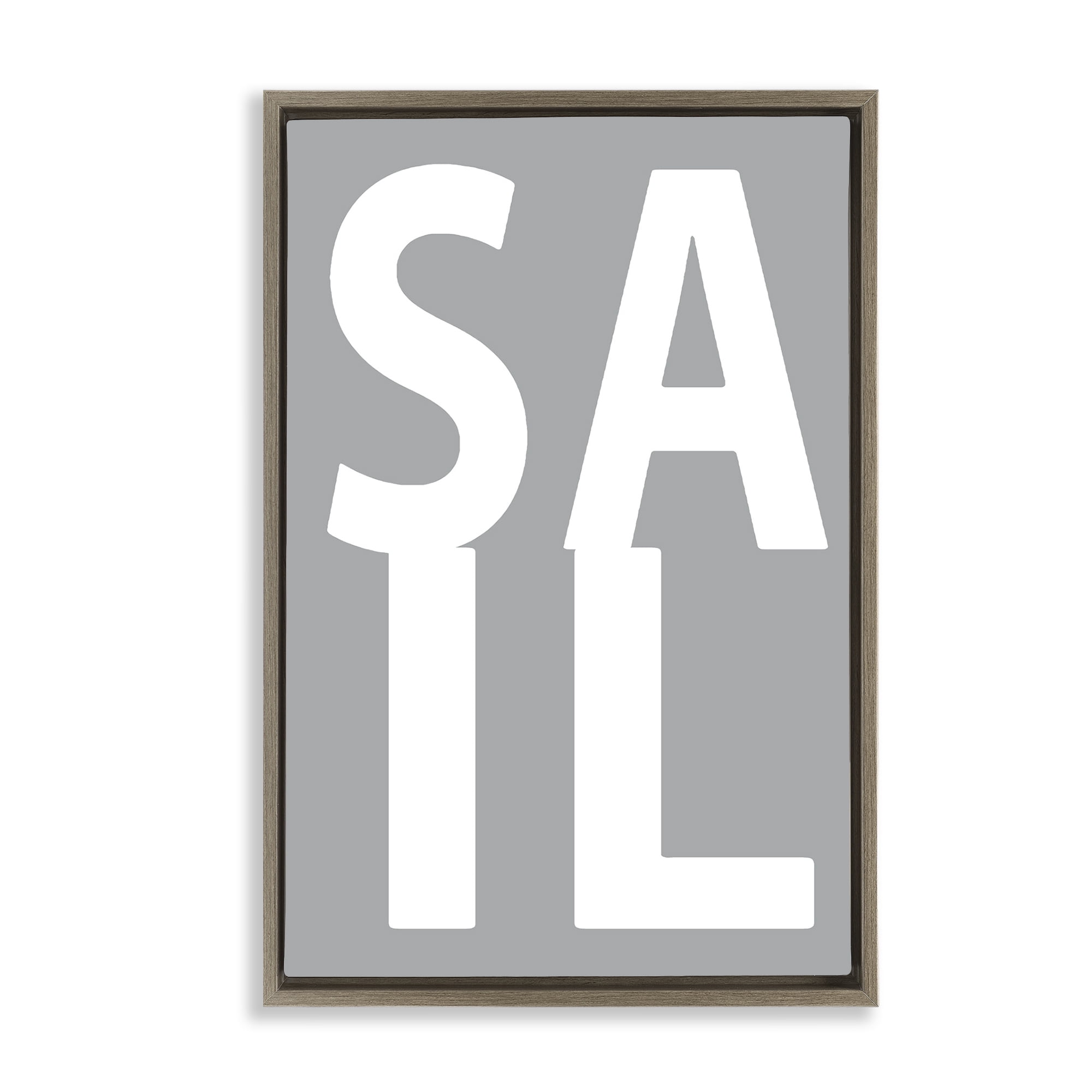 Stupell Industries Sail Word on Grey Typography Painting Brown Floater Framed Art Print Wall Art, 21 x 31