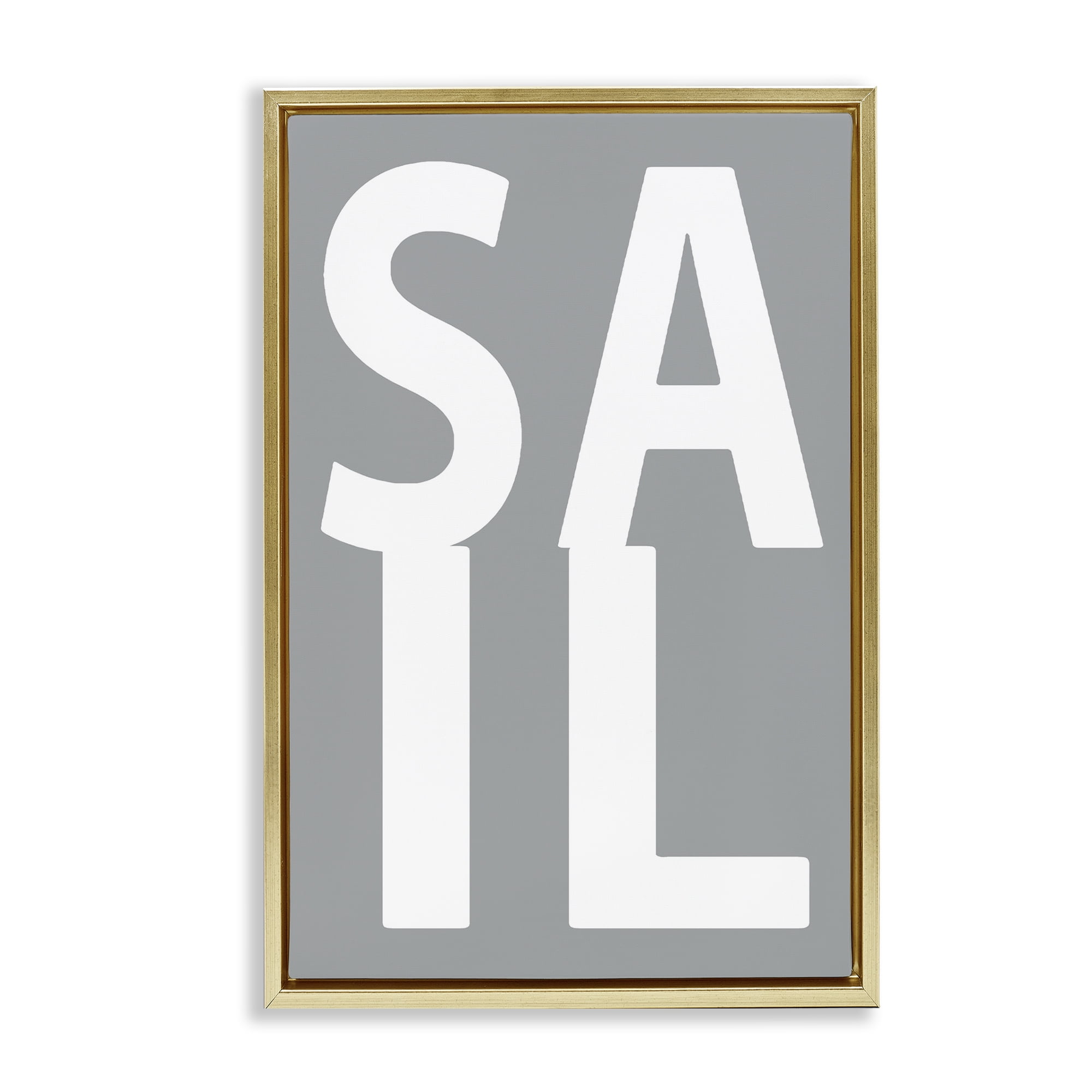 Stupell Industries Sail Word on Grey Typography Painting Gold Floater Framed Art Print Wall Art, 17 x 25