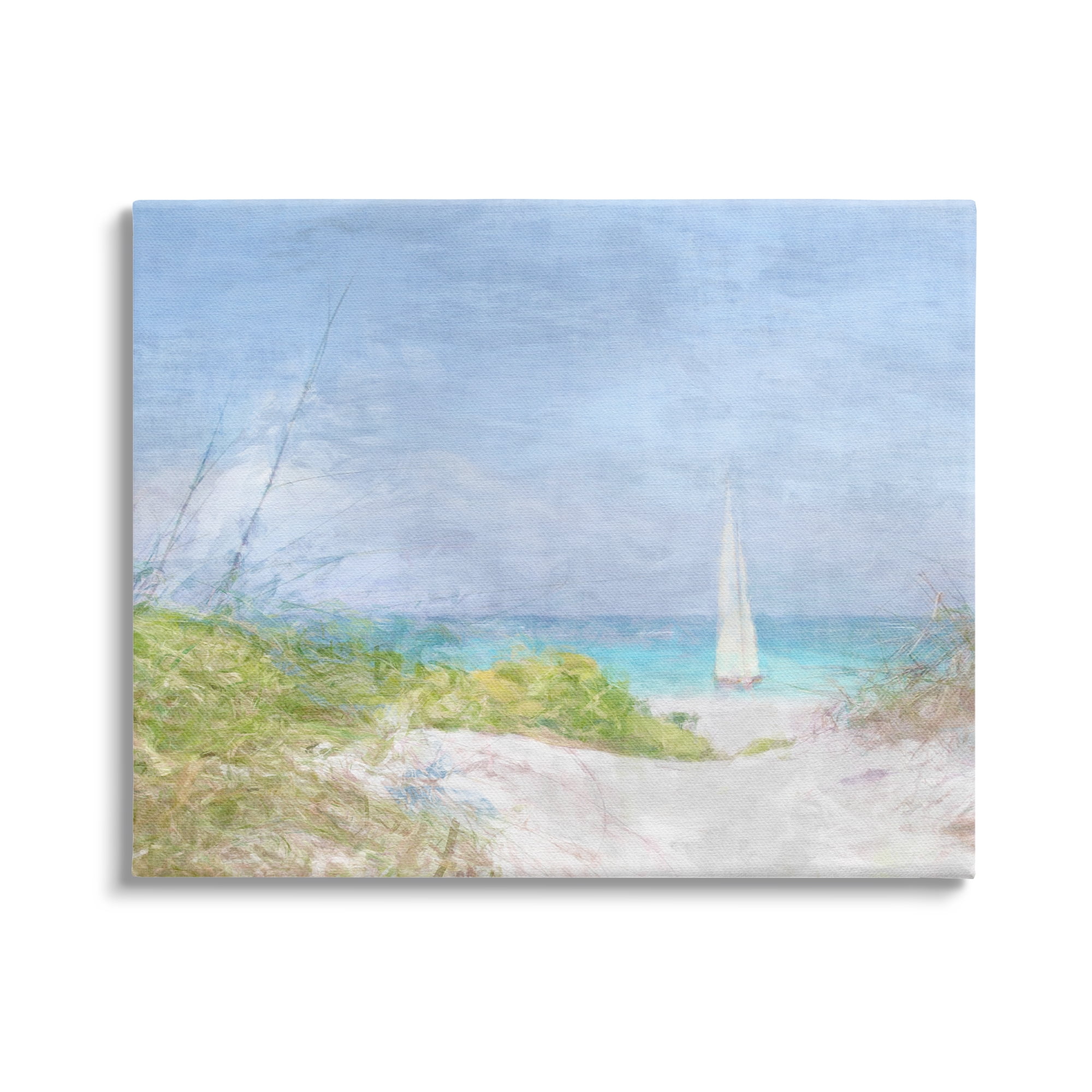 Stupell Industries Sailboat & Beach Path Transportation Painting Gallery Wrapped Canvas Art Print Wall Art, 20 x 16