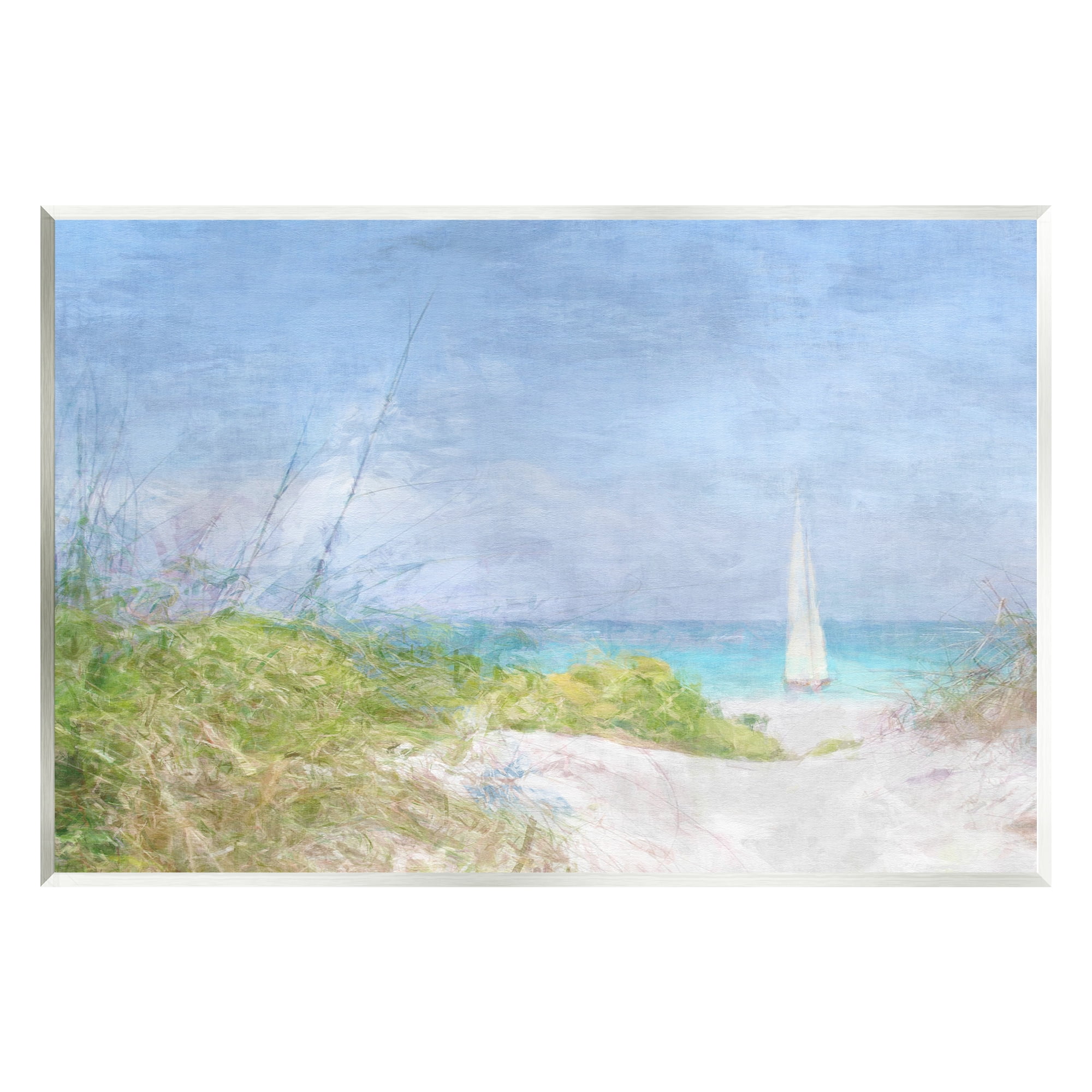 Stupell Industries Sailboat & Beach Path Transportation Painting Unframed Art Print Wall Art, 19 x 13