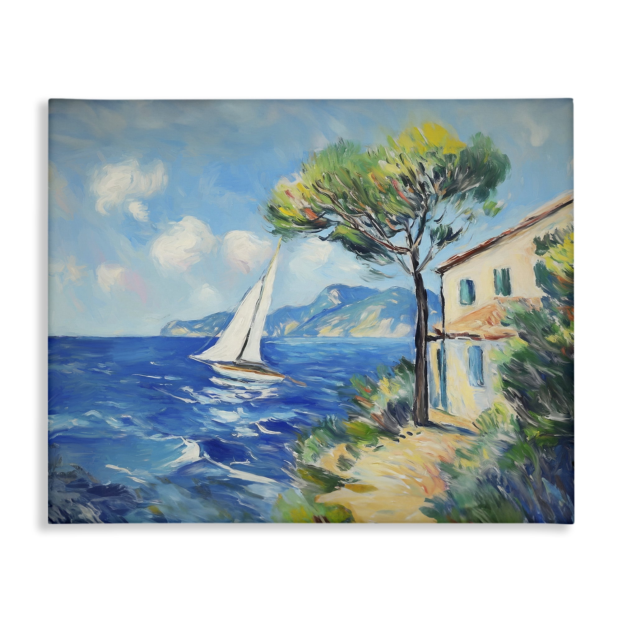 Stupell Industries Sailboat & Beach Villa Coastal Painting Gallery Wrapped Canvas Art Print Wall Art, 48 x 36