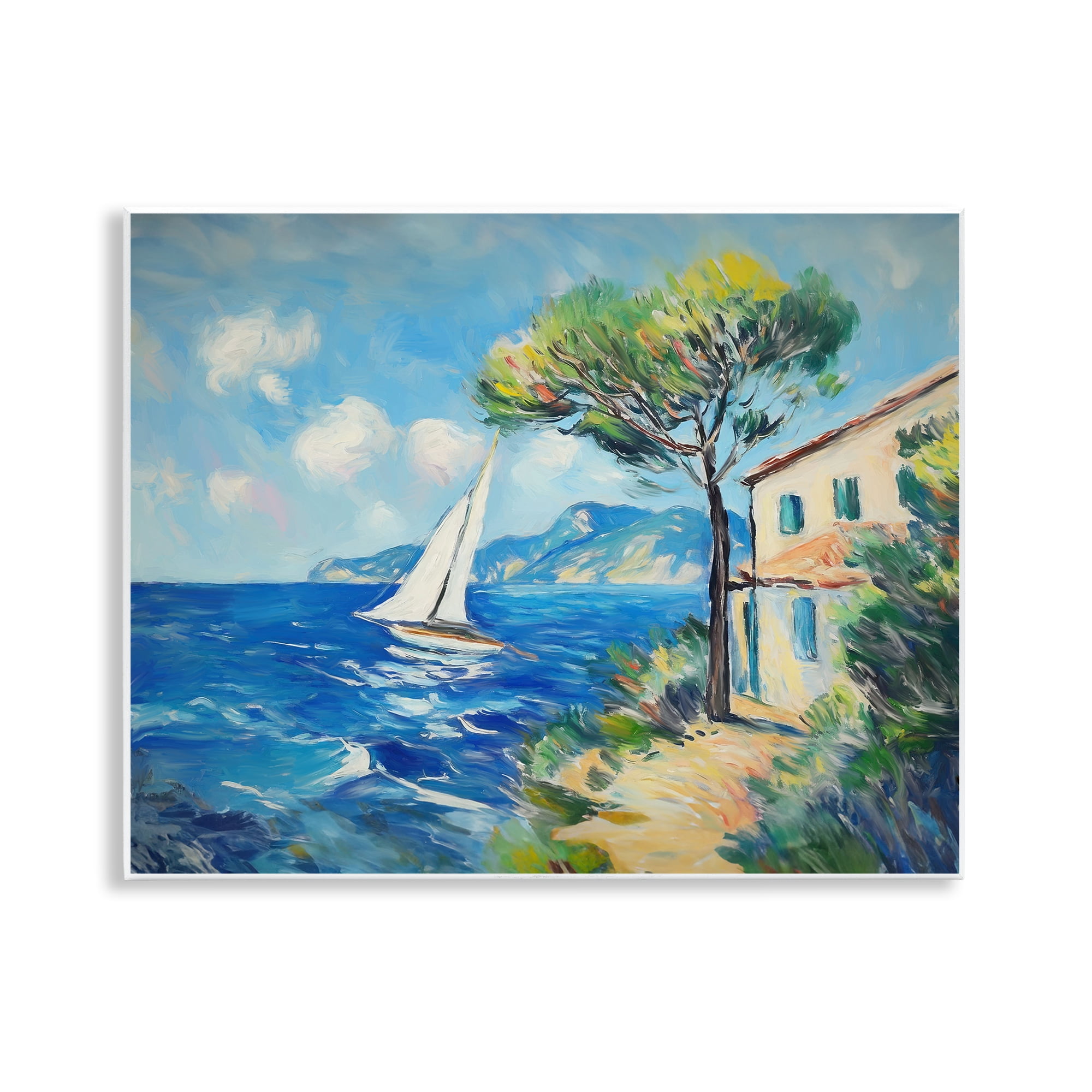 Stupell Industries Sailboat & Beach Villa Coastal Painting Unframed Art ...