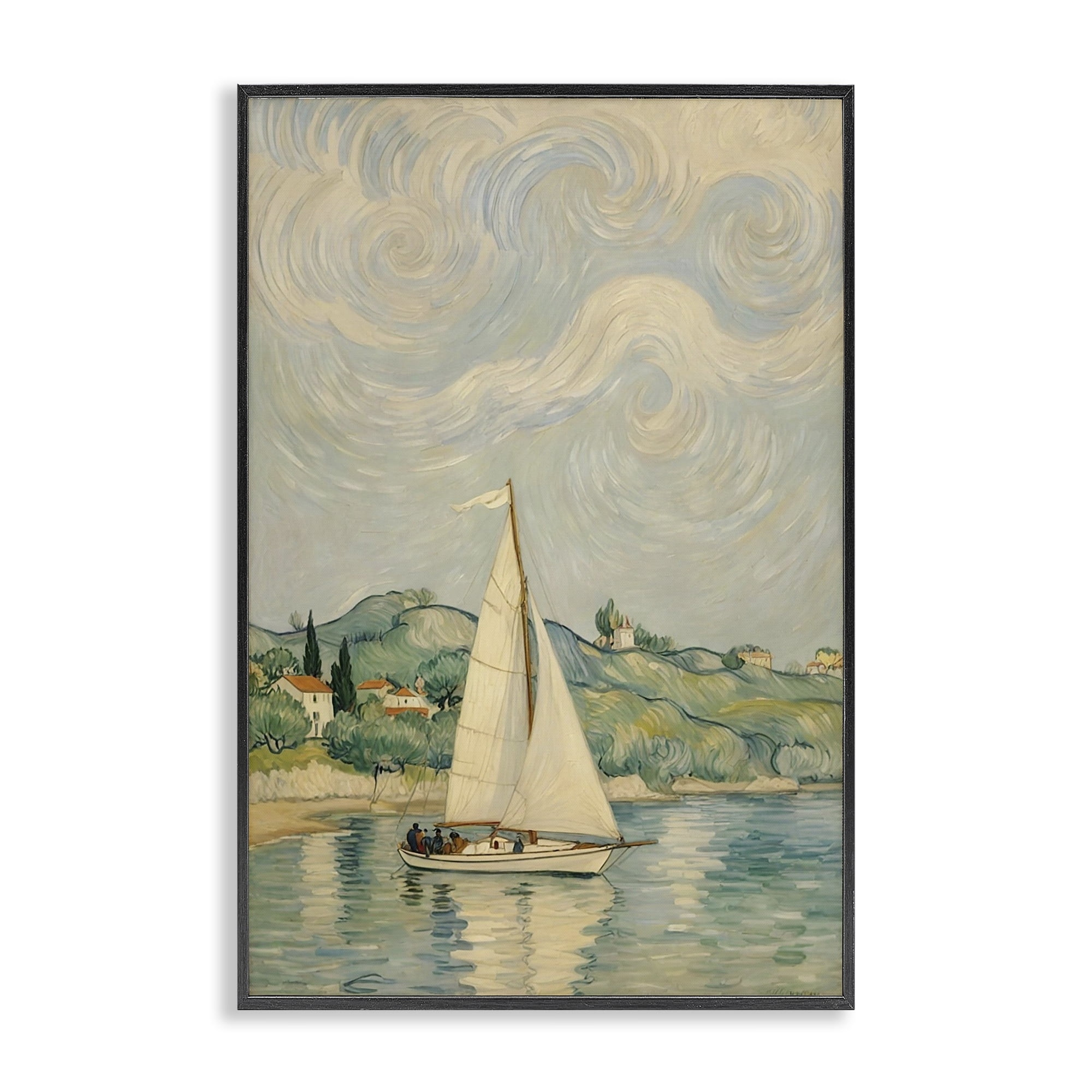 Stupell Industries Sailboat Beneath Swirling Clouds Black Framed Giclee Art, design by Angie Hawke