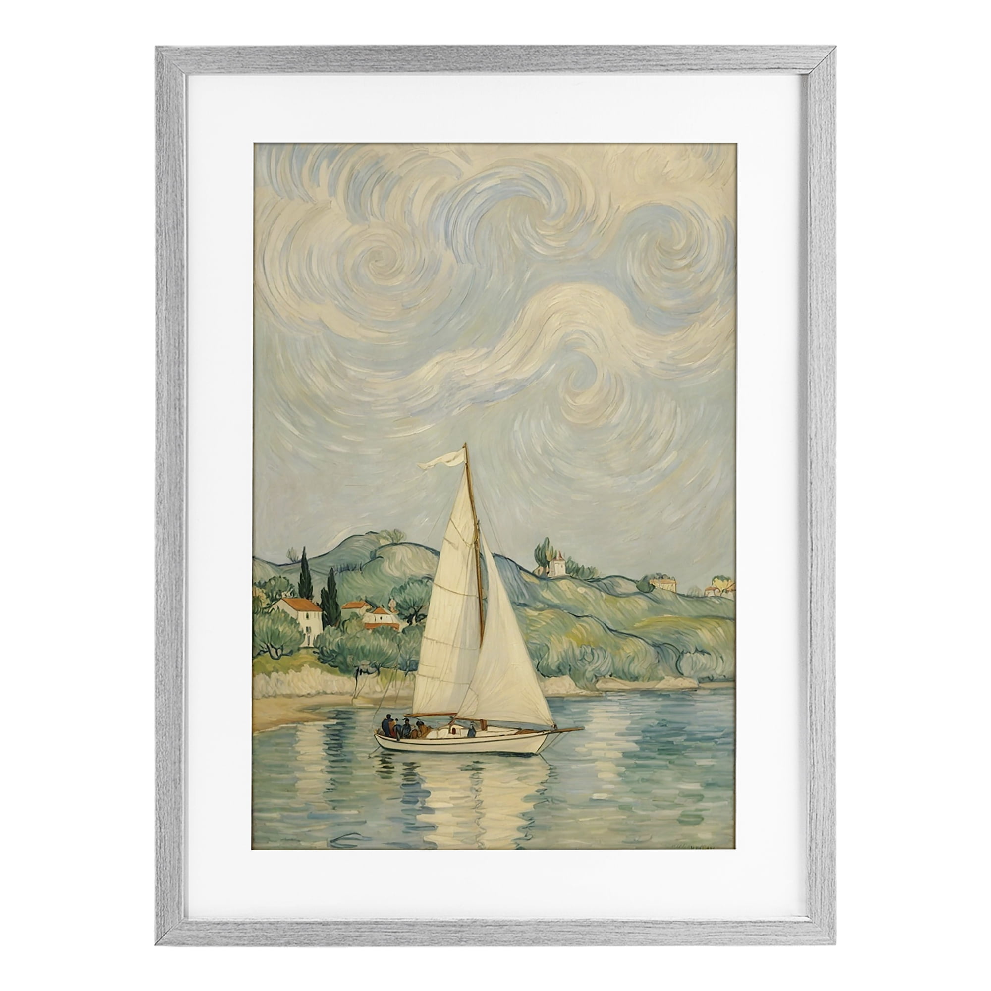 Stupell Industries Sailboat Beneath Swirling Clouds Gray Framed Print Under Glass, design by Angie Hawke