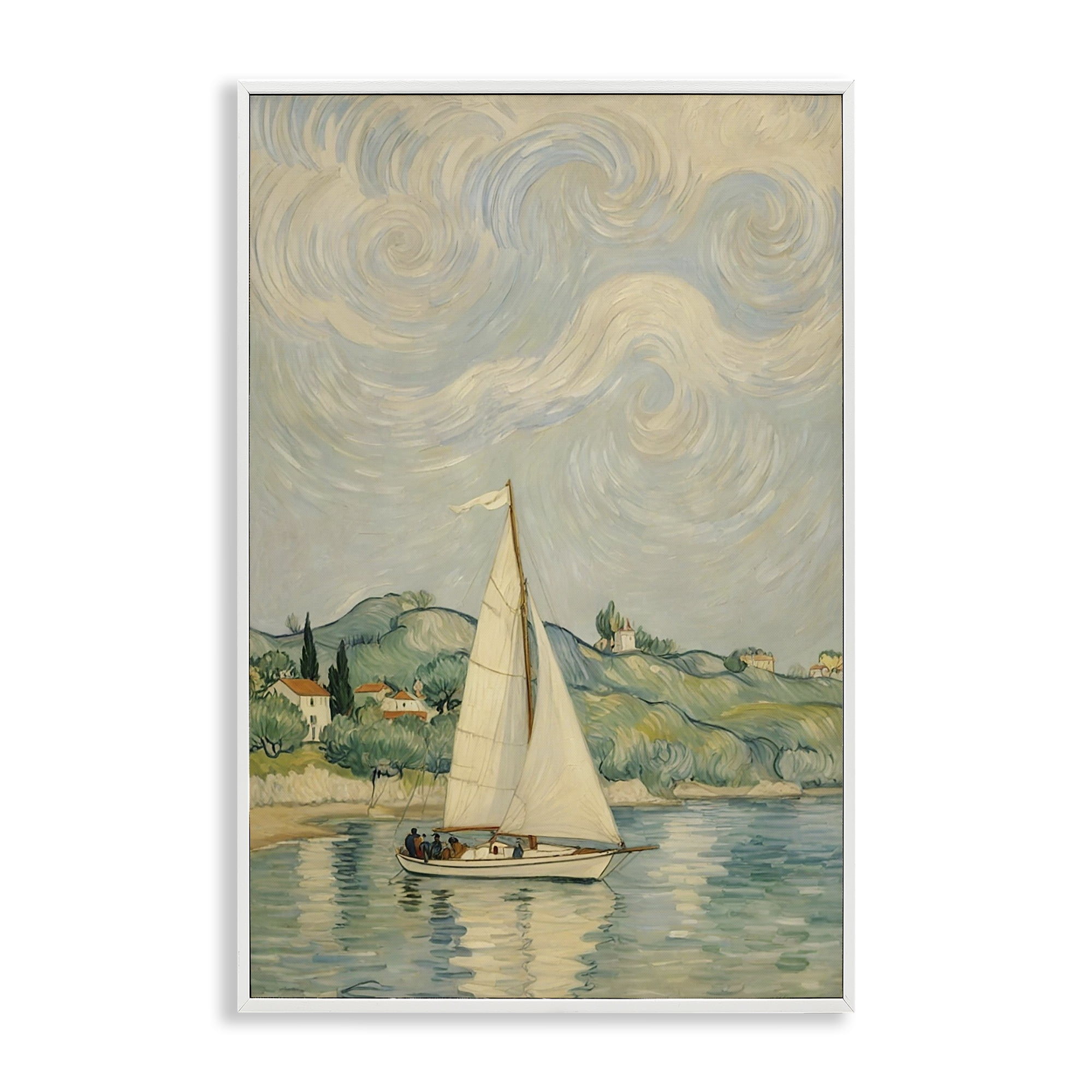 Stupell Industries Sailboat Beneath Swirling Clouds White Framed Giclee Art, design by Angie Hawke