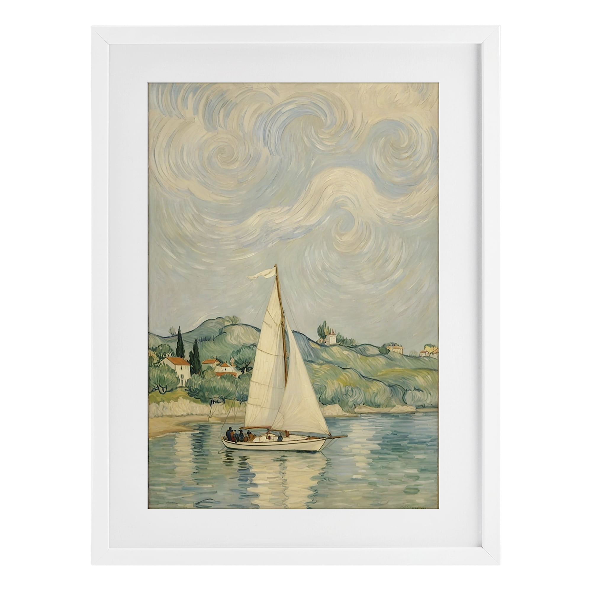 Stupell Industries Sailboat Beneath Swirling Clouds White Framed Print Under Glass, design by Angie Hawke