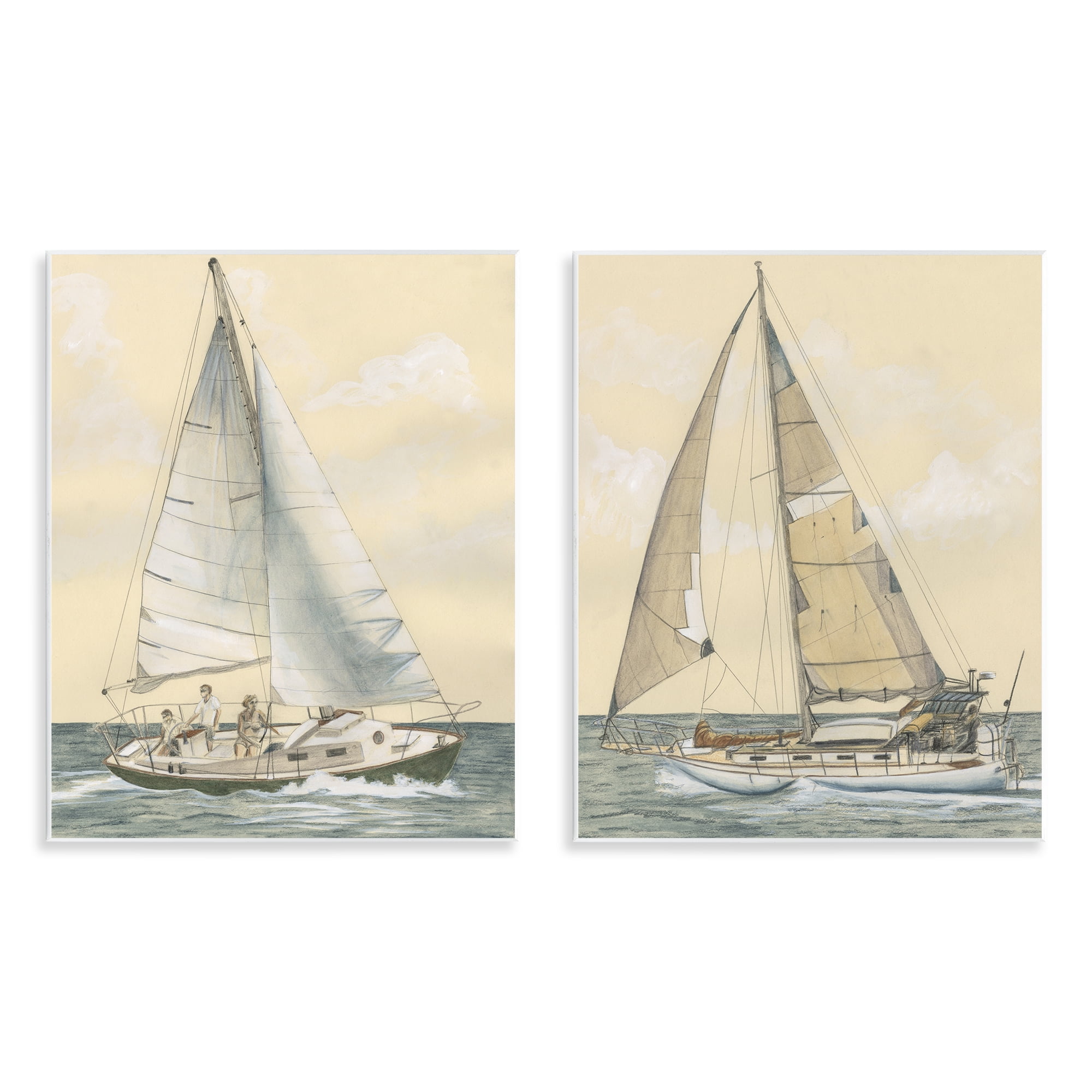 Stupell Industries Sailboat Crew At Sea People Painting Unframed Art Print Wall Art, 11 x 14, Set of 2