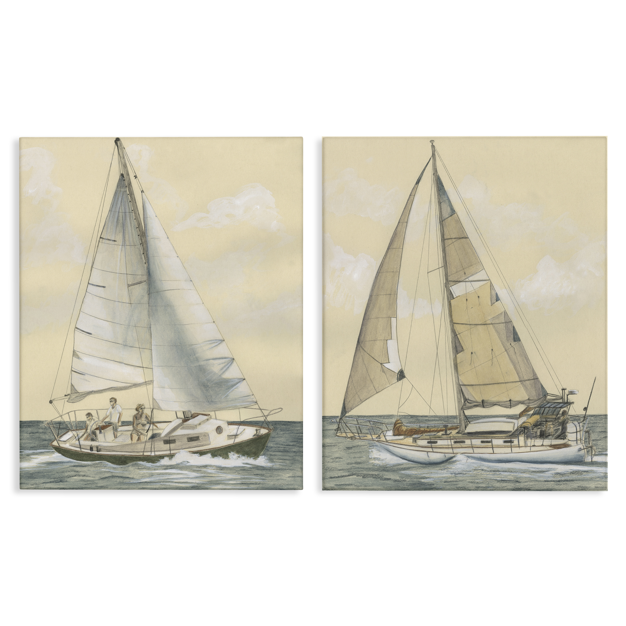Stupell Industries Sailboat Crew At Sea People Painting Wrapped Canvas Art Print Wall Art, 16 x 20, Set of 2