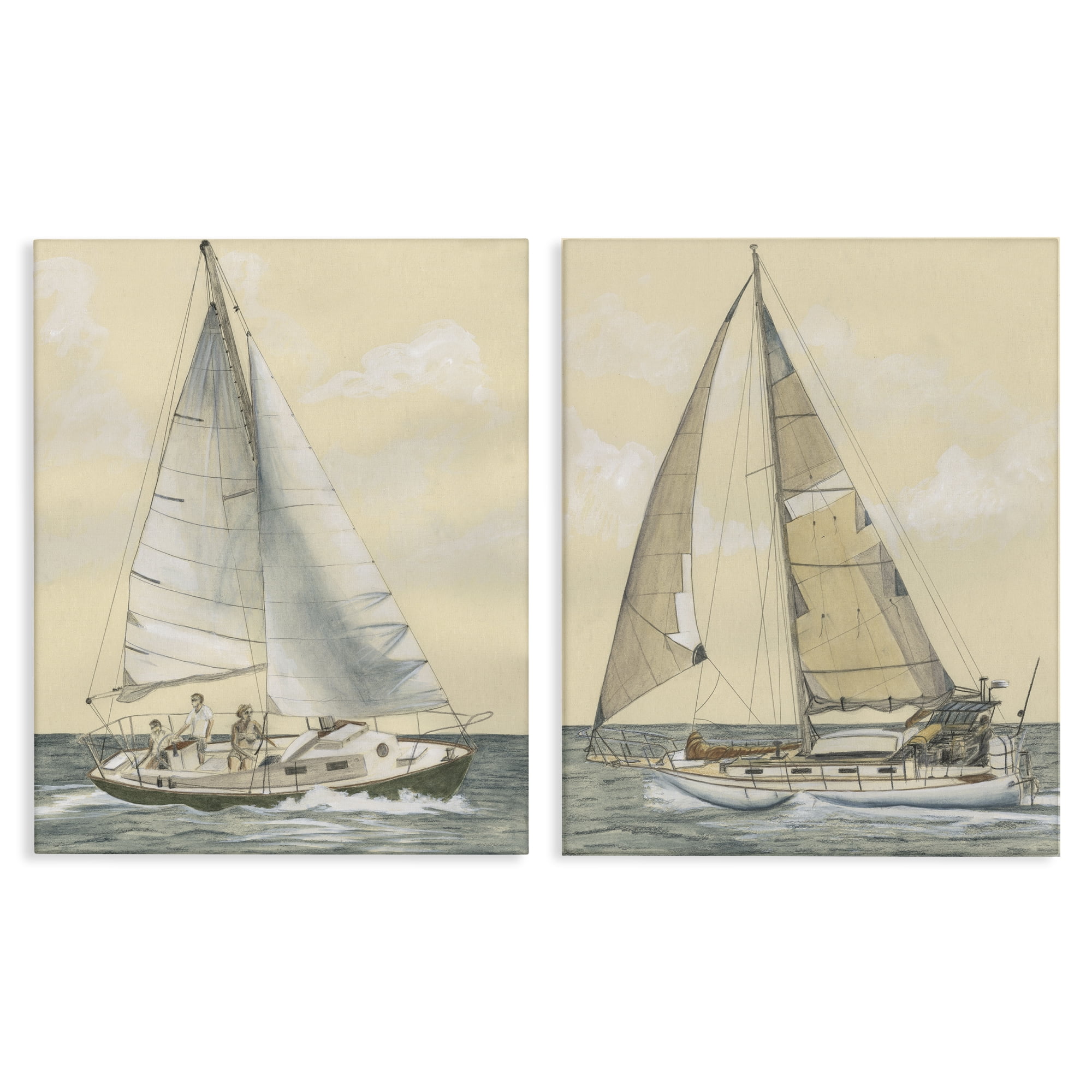 Stupell Industries Sailboat Crew At Sea People Painting Wrapped Canvas Art Print Wall Art, 24 x 30, Set of 2
