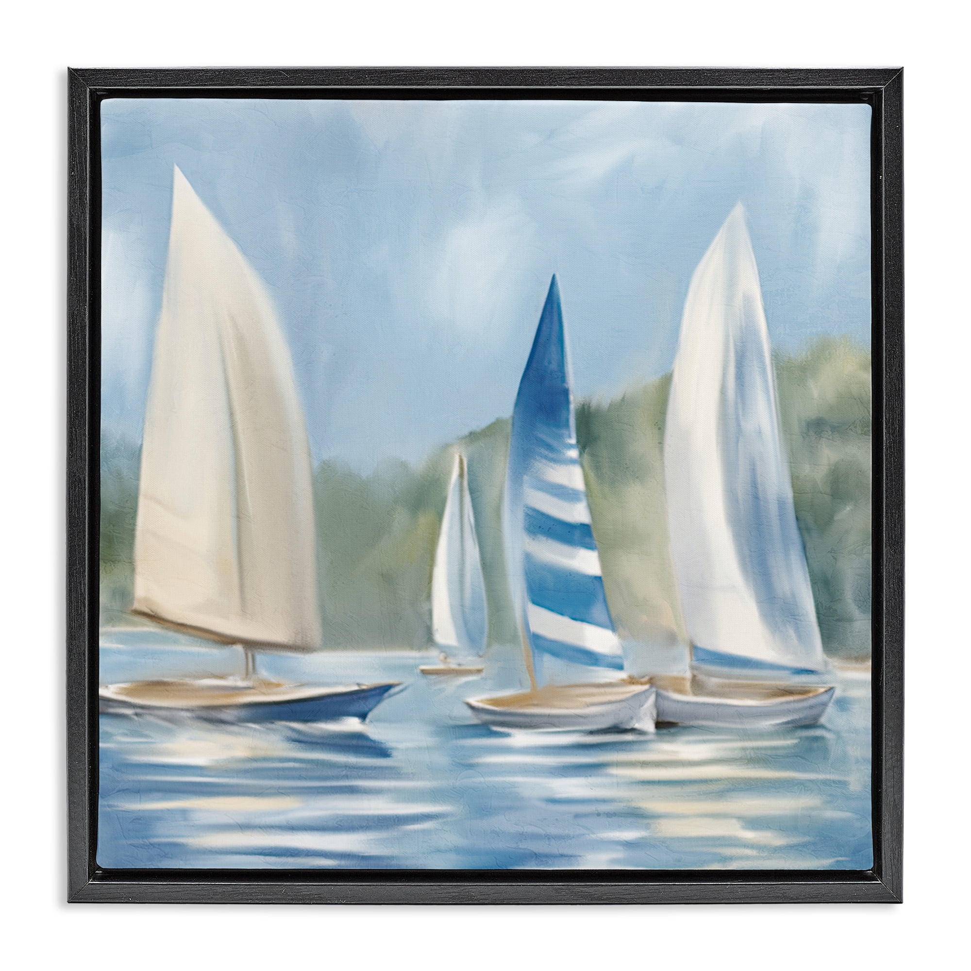 Stupell Industries Sailboat Day Painting Coastal Painting Black Floater Framed Canvas Art Print Wall Art, 25 x 25
