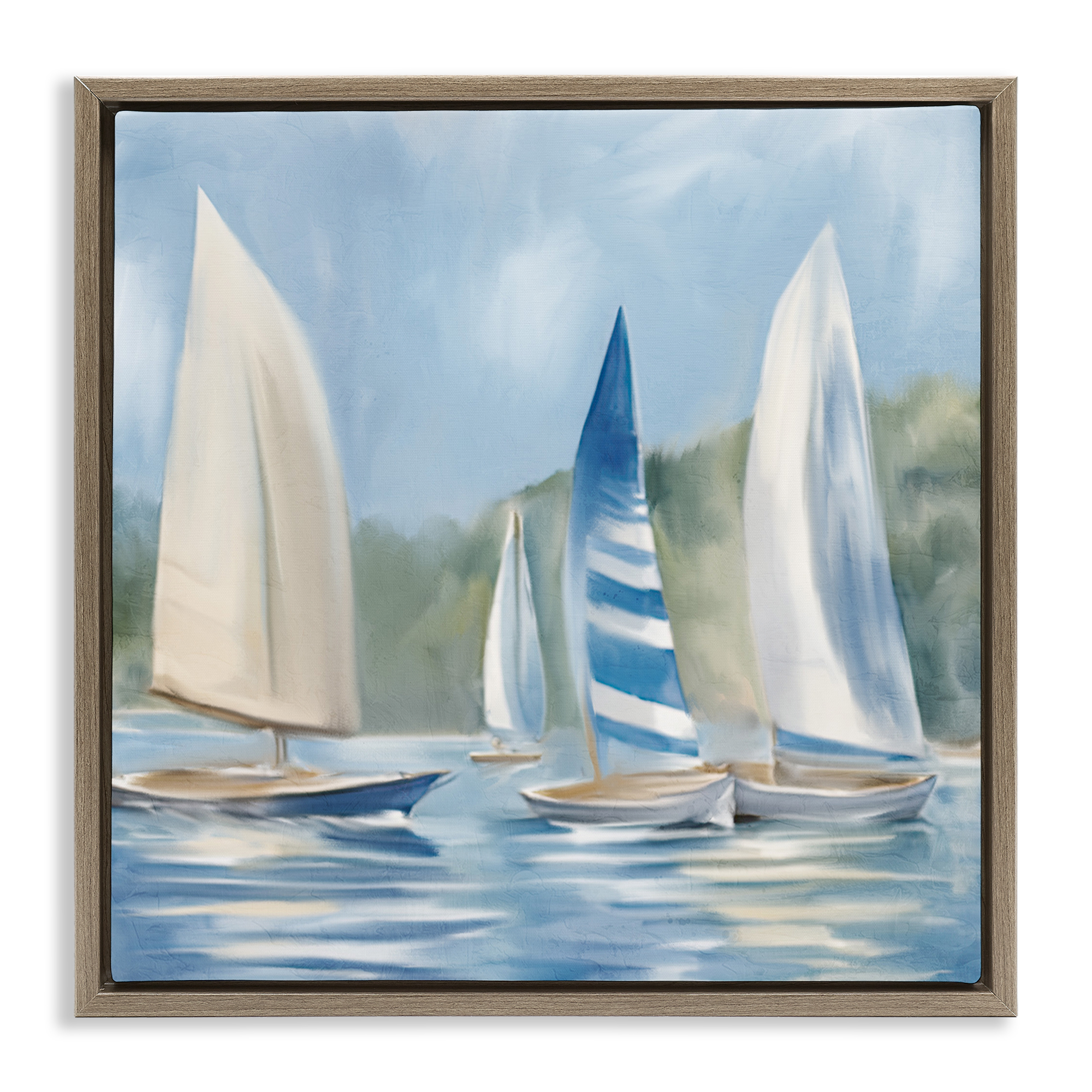 Stupell Industries Sailboat Day Painting Coastal Painting Brown Floater Framed Canvas Art Print Wall Art, 25 x 25