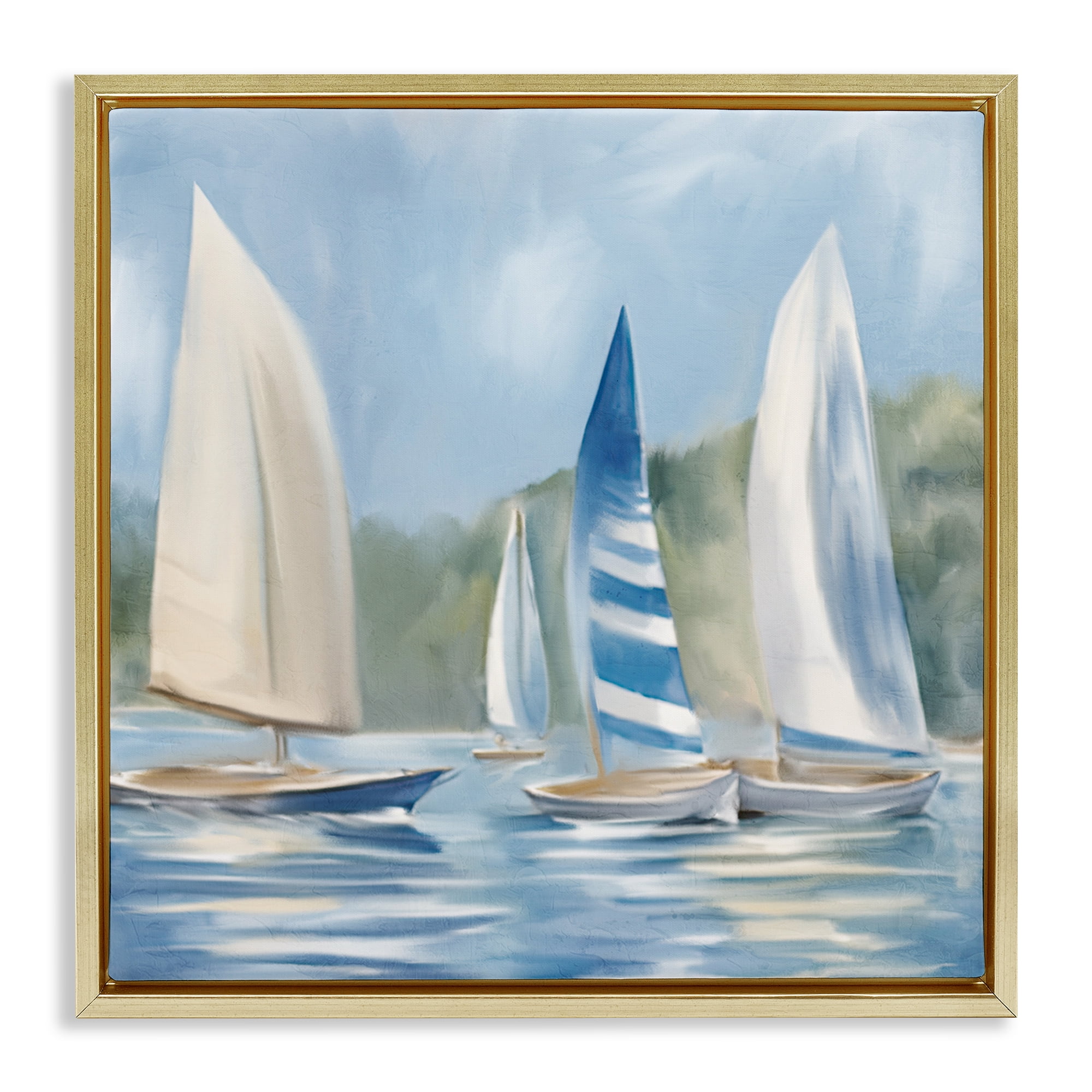 Stupell Industries Sailboat Day Painting Coastal Painting Gold Floater Framed Canvas Art Print Wall Art, 25 x 25