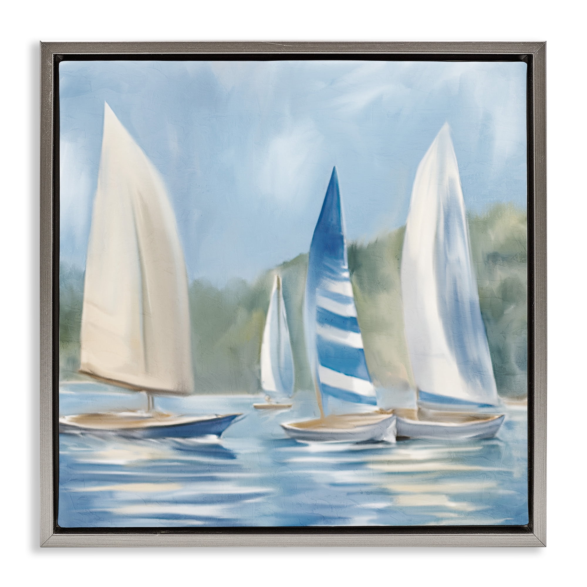 Stupell Industries Sailboat Day Painting Coastal Painting Gray Floater Framed Canvas Art Print Wall Art, 25 x 25