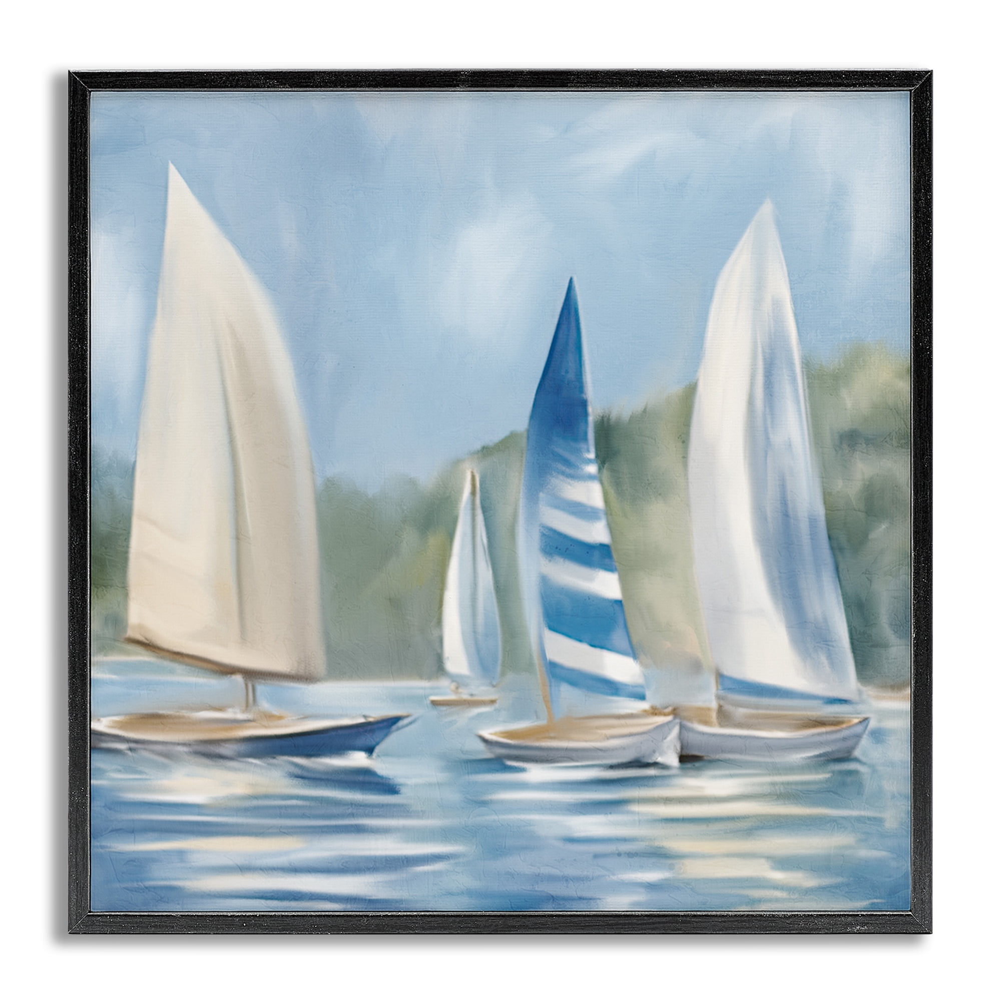 Stupell Industries Sailboat Day Painting Coastal Painting Gray Framed Art Print Wall Art, 24 x 24