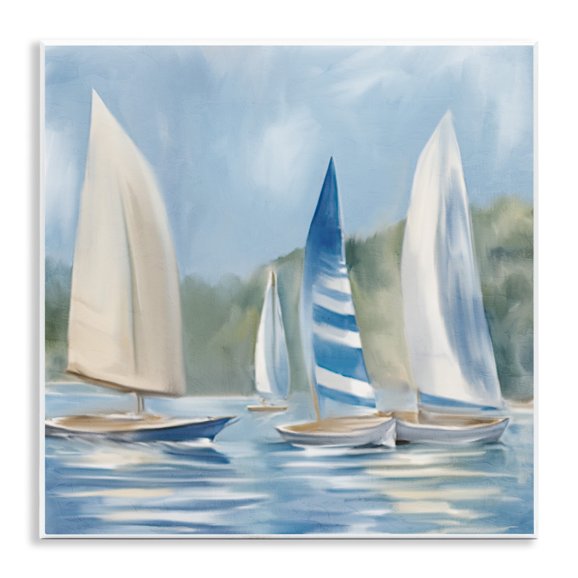 Stupell Industries Sailboat Day Painting Coastal Painting Unframed Art Print Wall Art, 12 x 12