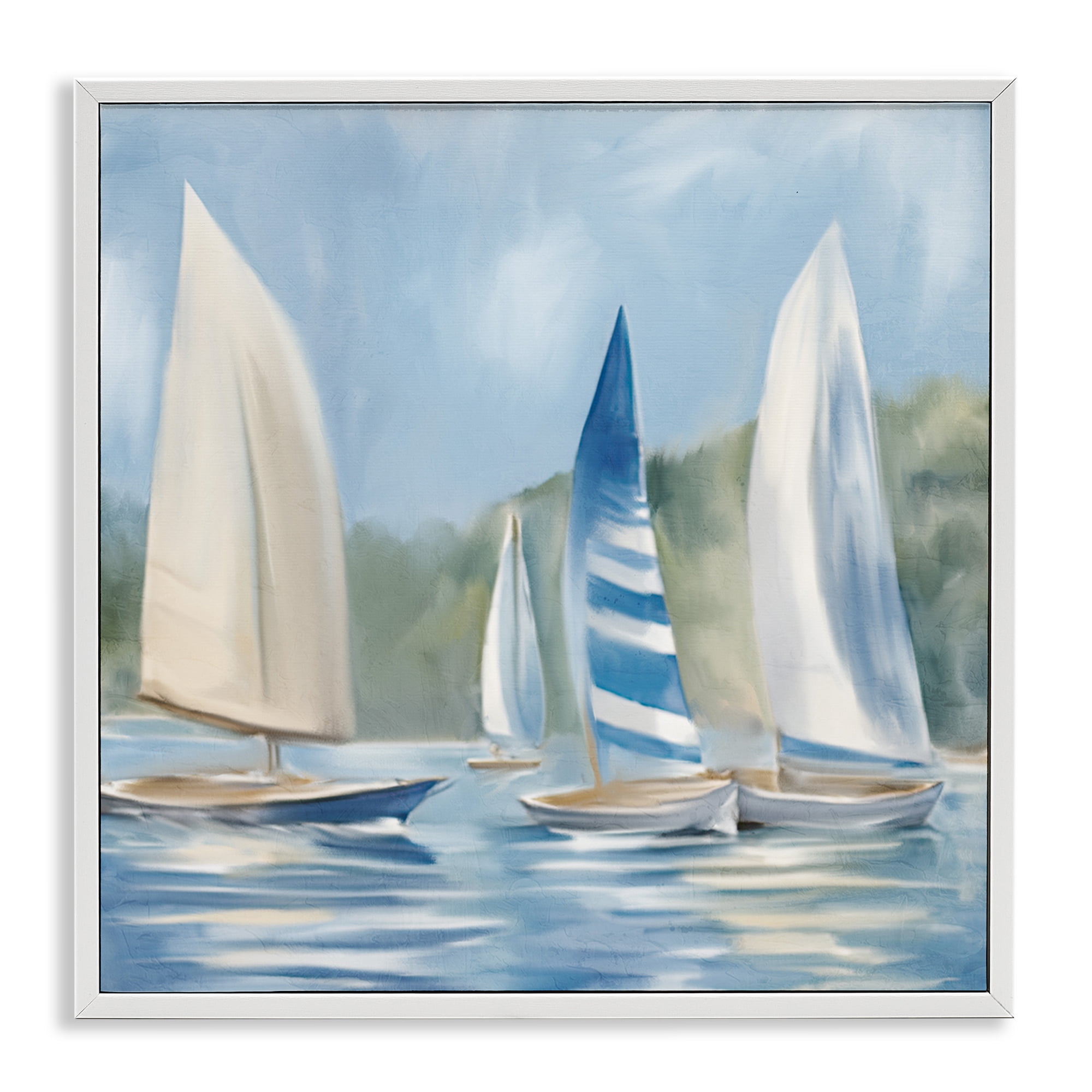 Stupell Industries Sailboat Day Painting Coastal Painting White Framed Art Print Wall Art, 12 x 12