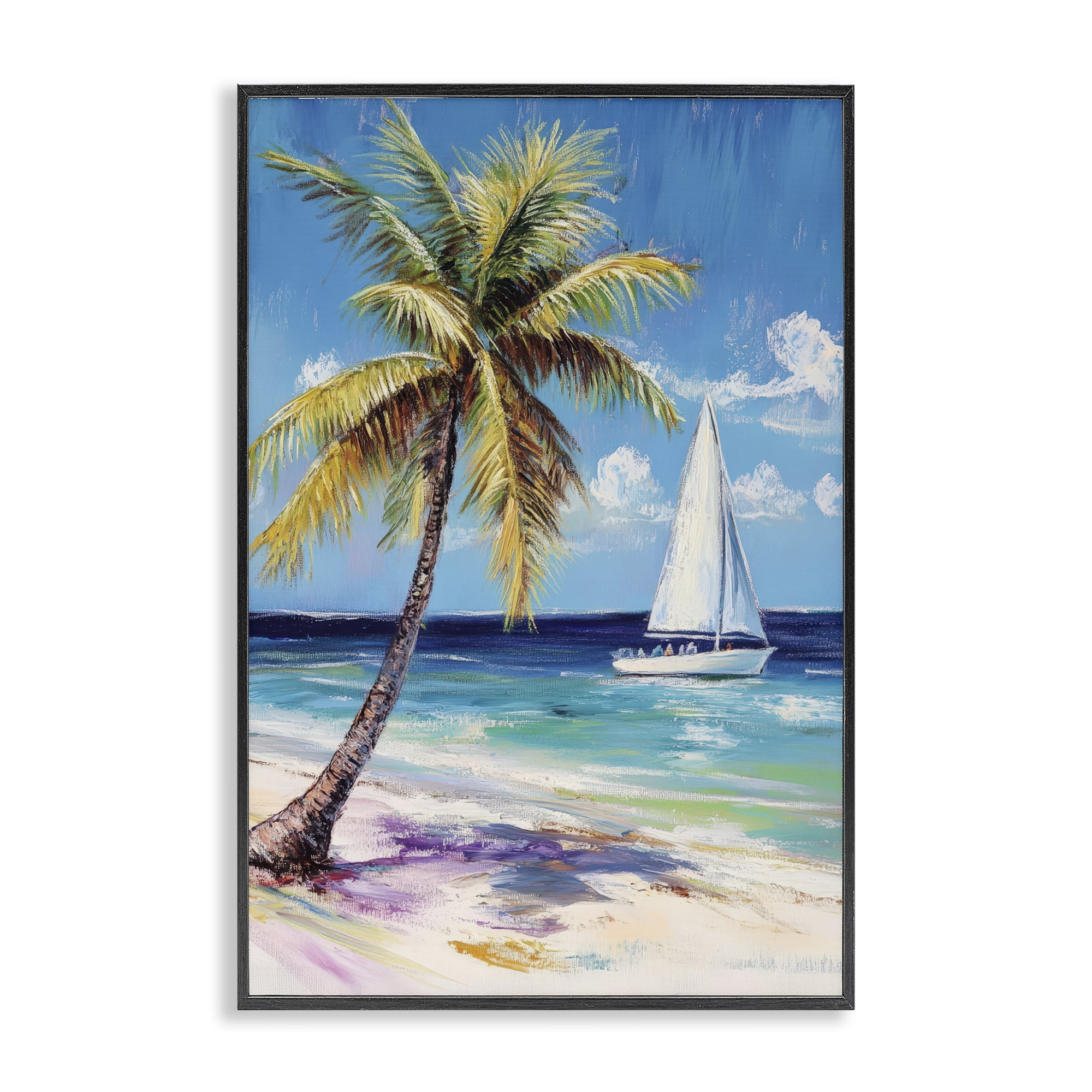 Stupell Industries Sailboat Delight with Palm Tree Black Framed Giclee Art, design by Petal Prints Design