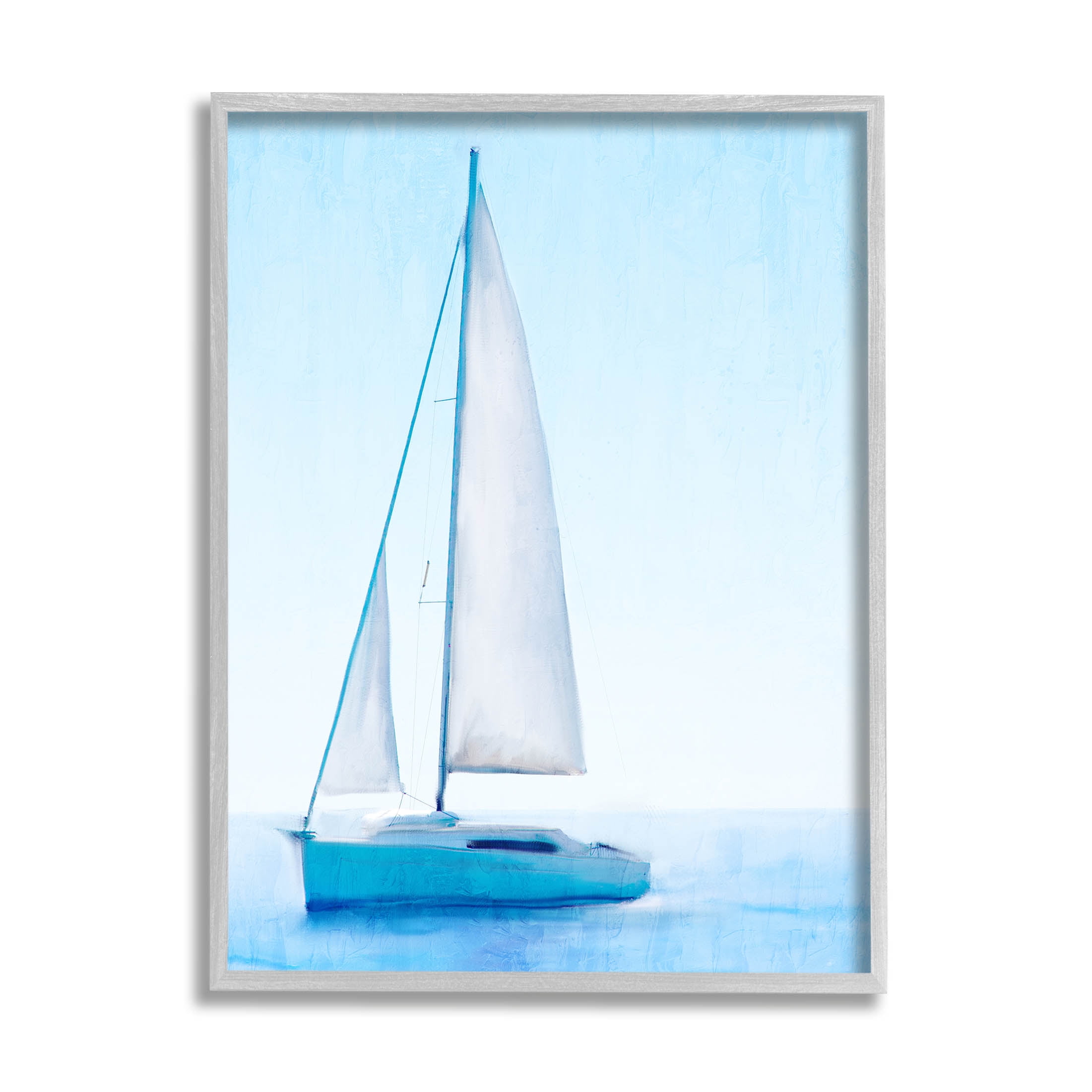 Stupell Industries Sailboat Drifting Blue Ocean Sky Graphic Art Gray Framed Art Print Wall Art, Design by Kim Allen
