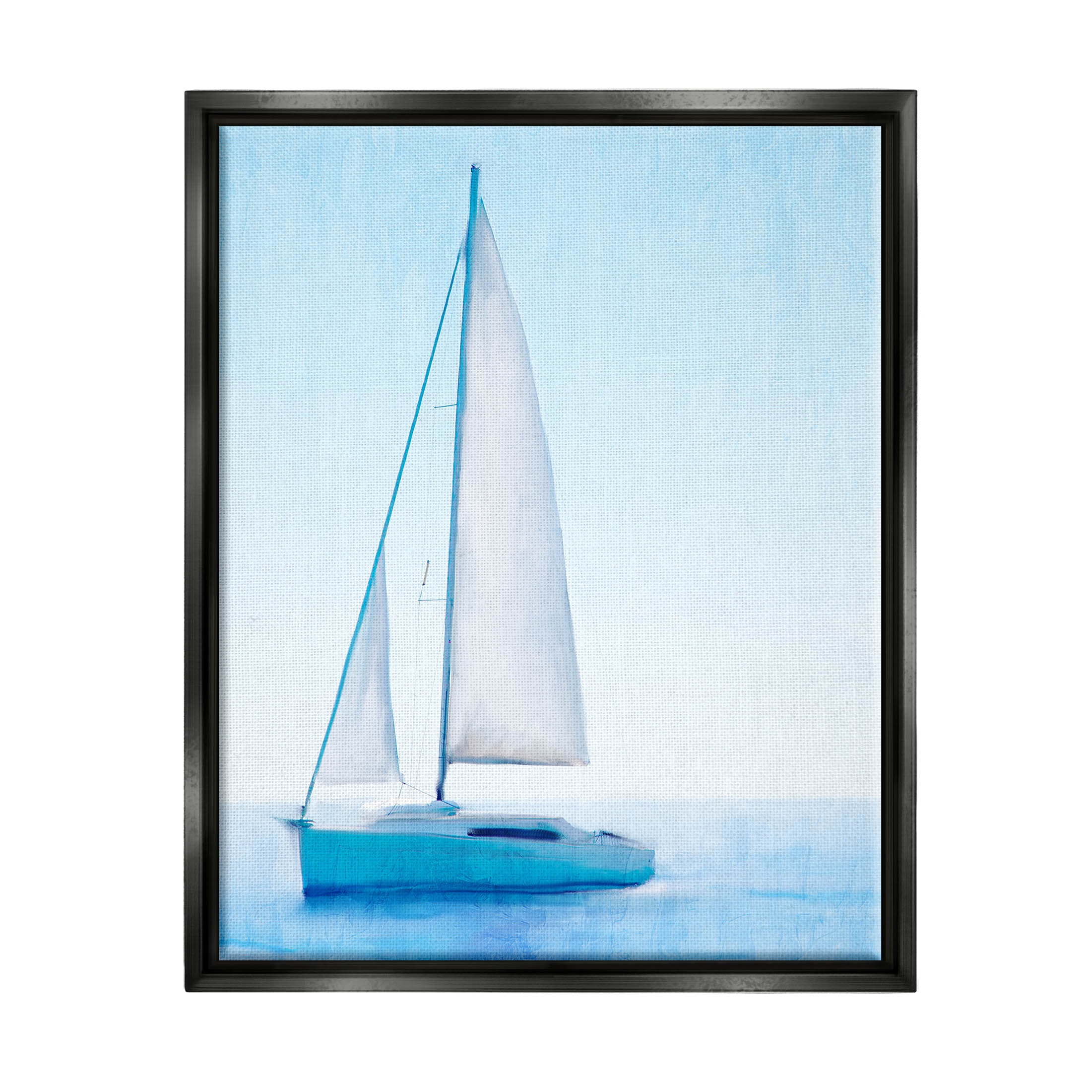Stupell Industries Sailboat Drifting Blue Ocean Sky Graphic Art Jet Black Floating Framed Canvas Print Wall Art, Design by Kim Allen