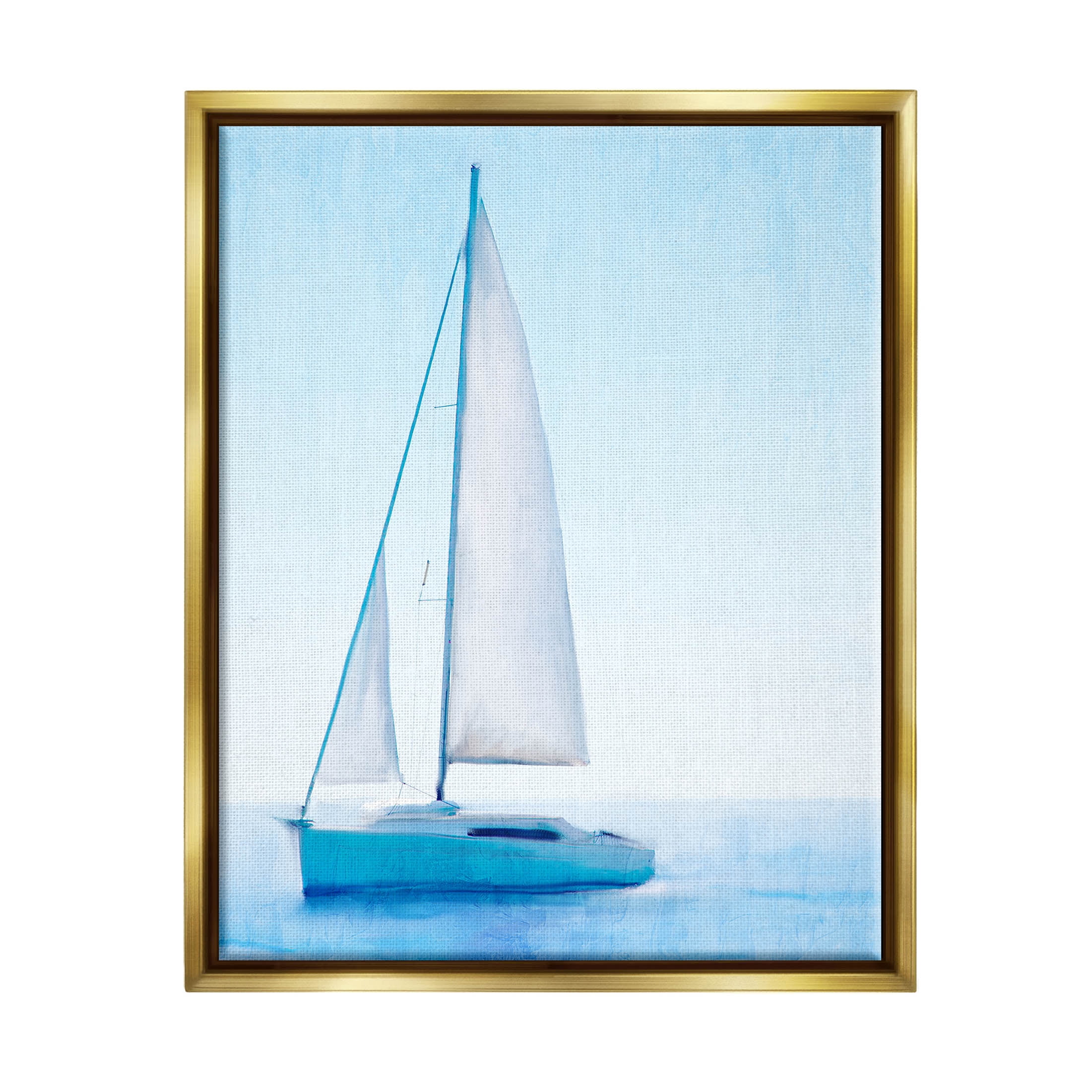 Stupell Industries Sailboat Drifting Blue Ocean Sky Graphic Art Metallic Gold Floating Framed Canvas Print Wall Art, Design by Kim Allen