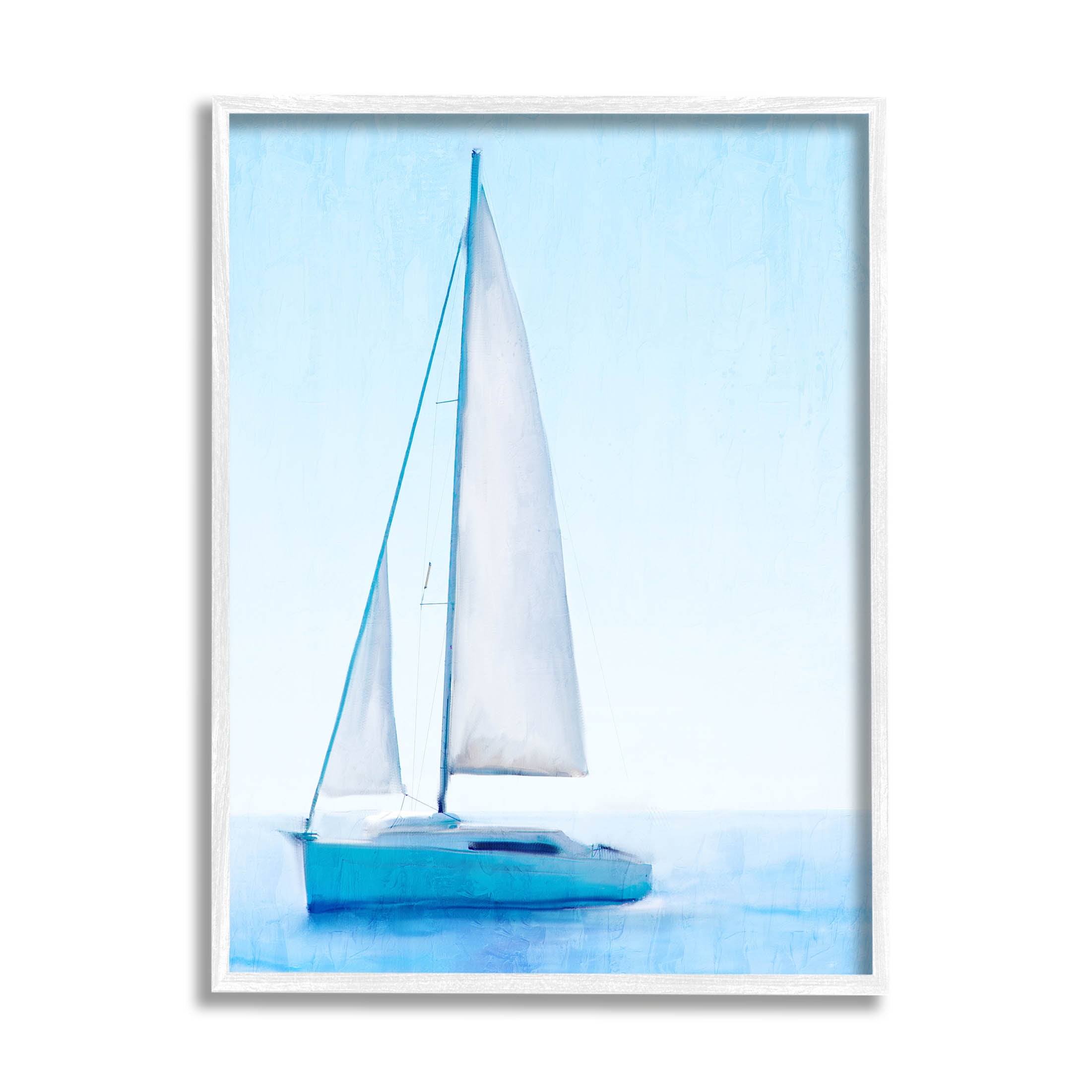 Stupell Industries Sailboat Drifting Blue Ocean Sky Graphic Art White Framed Art Print Wall Art, Design by Kim Allen