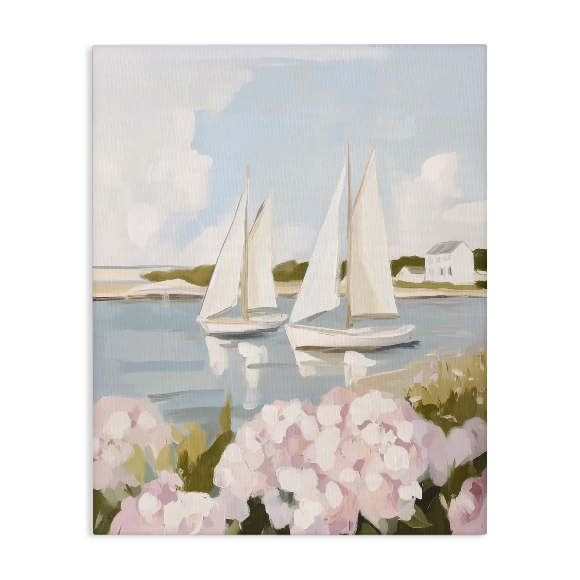 Stupell Industries Sailboat Duo with Pink Hydrangeas Canvas Wall Art, design by Sisi and Seb