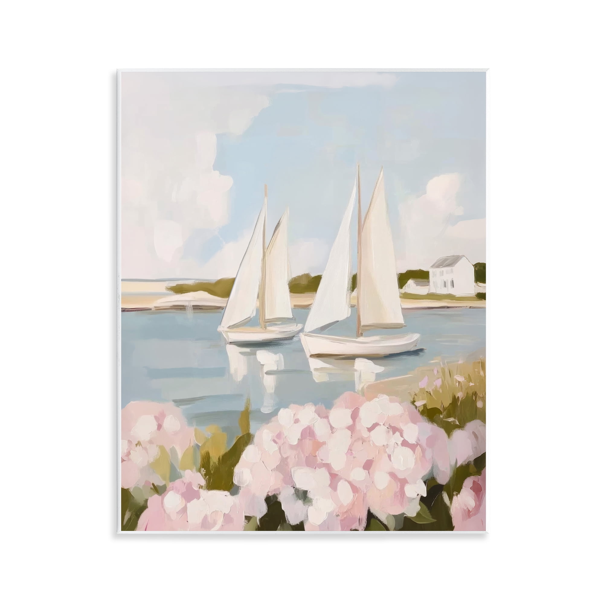 Stupell Industries Sailboat Duo with Pink Hydrangeas Wall Plaque Art, design by Sisi and Seb
