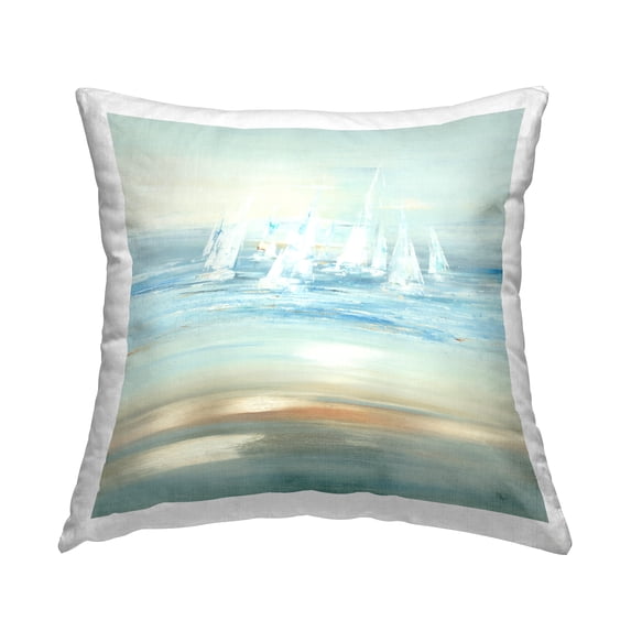 Stupell Industries Sailboat Fleet Nautical View Square Decorative Printed Throw Pillow, 18 x 18