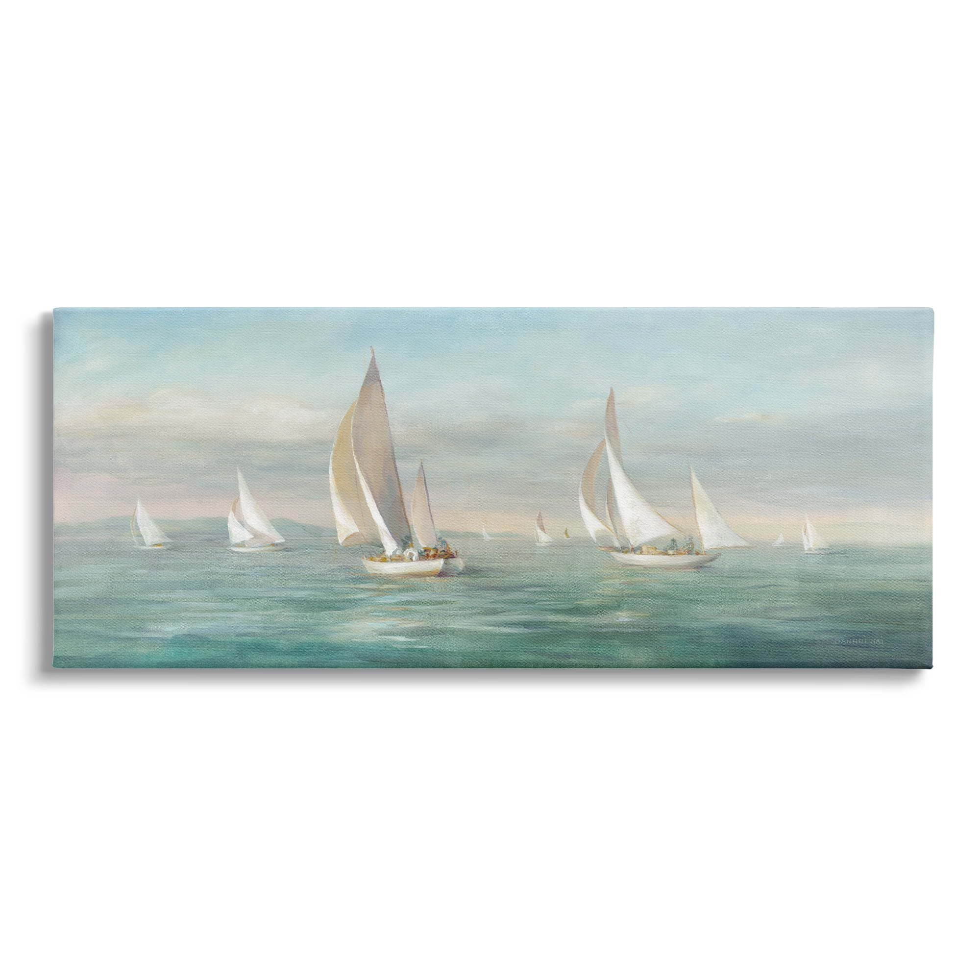 Stupell Industries Sailboat Fleet Ocean Waves Transportation Painting Gallery Wrapped Canvas Print Wall Art, 30 x 13