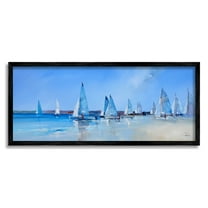 Stupell Industries Sailboat Fleet & Sailors Transportation Painting Black Framed Art Print Wall Art, 24 x 10