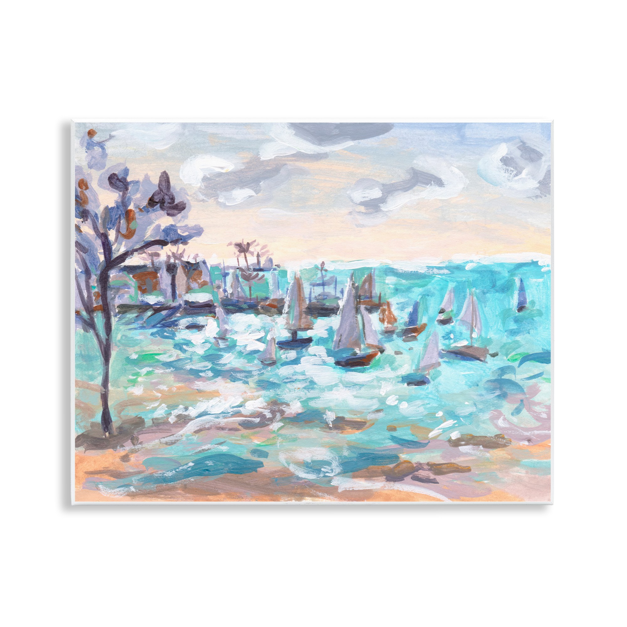 Stupell Industries Sailboat Fleet by Shore Nautical & Beach Painting ...