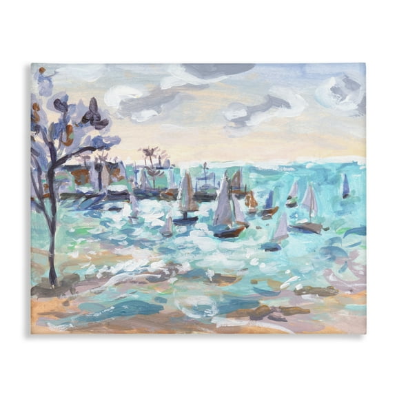 Stupell Industries Sailboat Fleet by Shore Nautical & Beach Painting Wrapped Canvas Art Print Wall Art, 20 x 16
