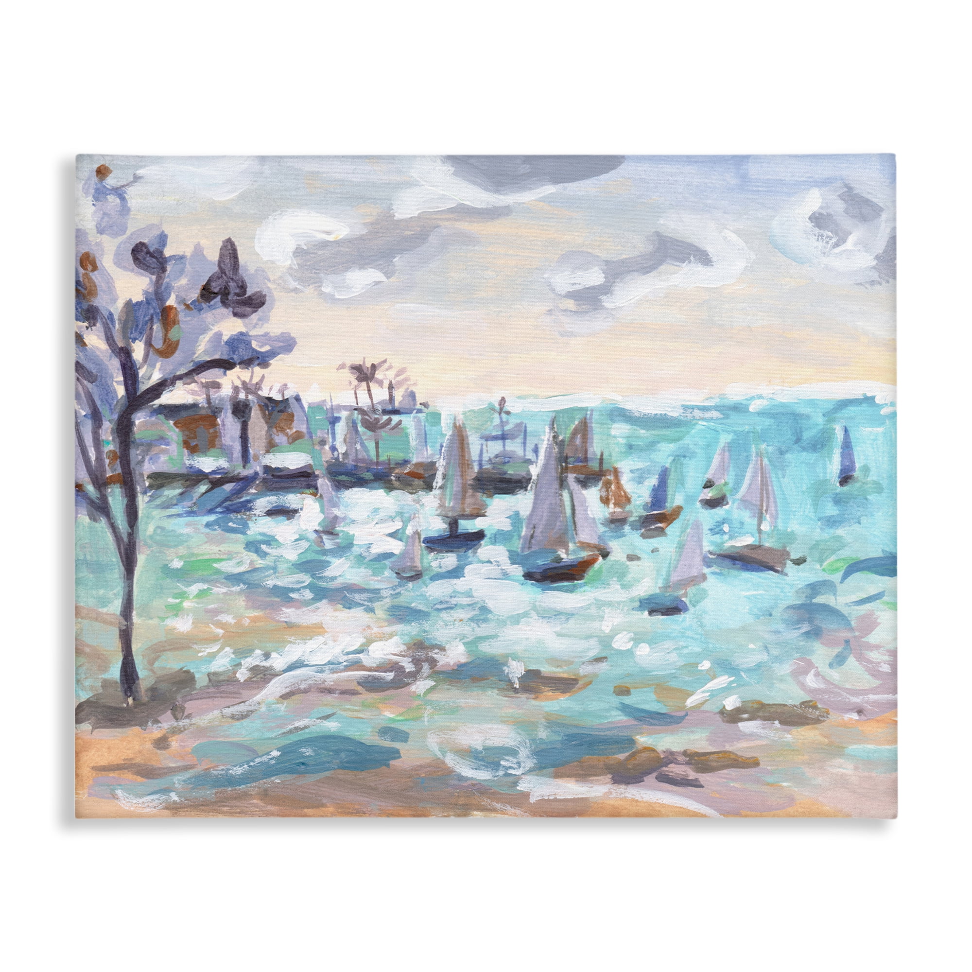 Stupell Industries Sailboat Fleet by Shore Nautical & Beach Painting Wrapped Canvas Art Print Wall Art, 40 x 30