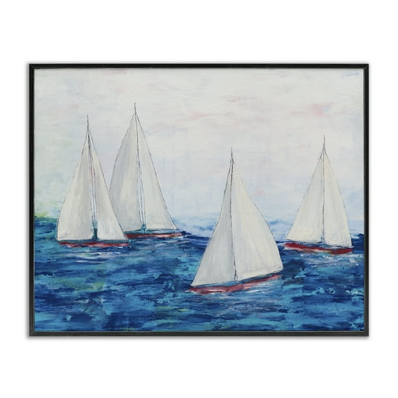 Stupell Industries Sailboat Fleet on Ocean Coastal Painting Black Framed Art Print Wall Art, 14 x 11