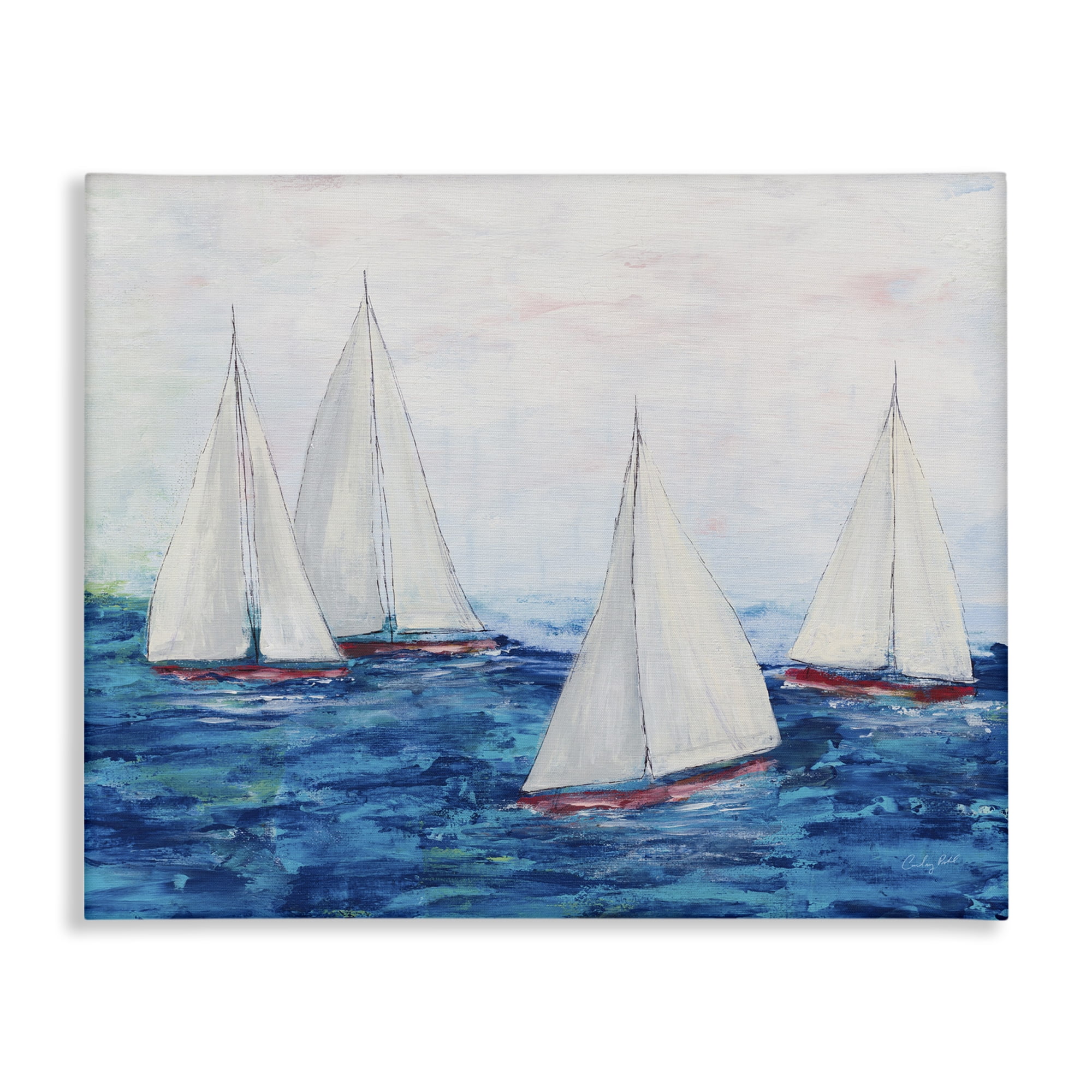 Stupell Industries Sailboat Fleet on Ocean Coastal Painting Gallery Wrapped Canvas Art Print Wall Art, 48 x 36
