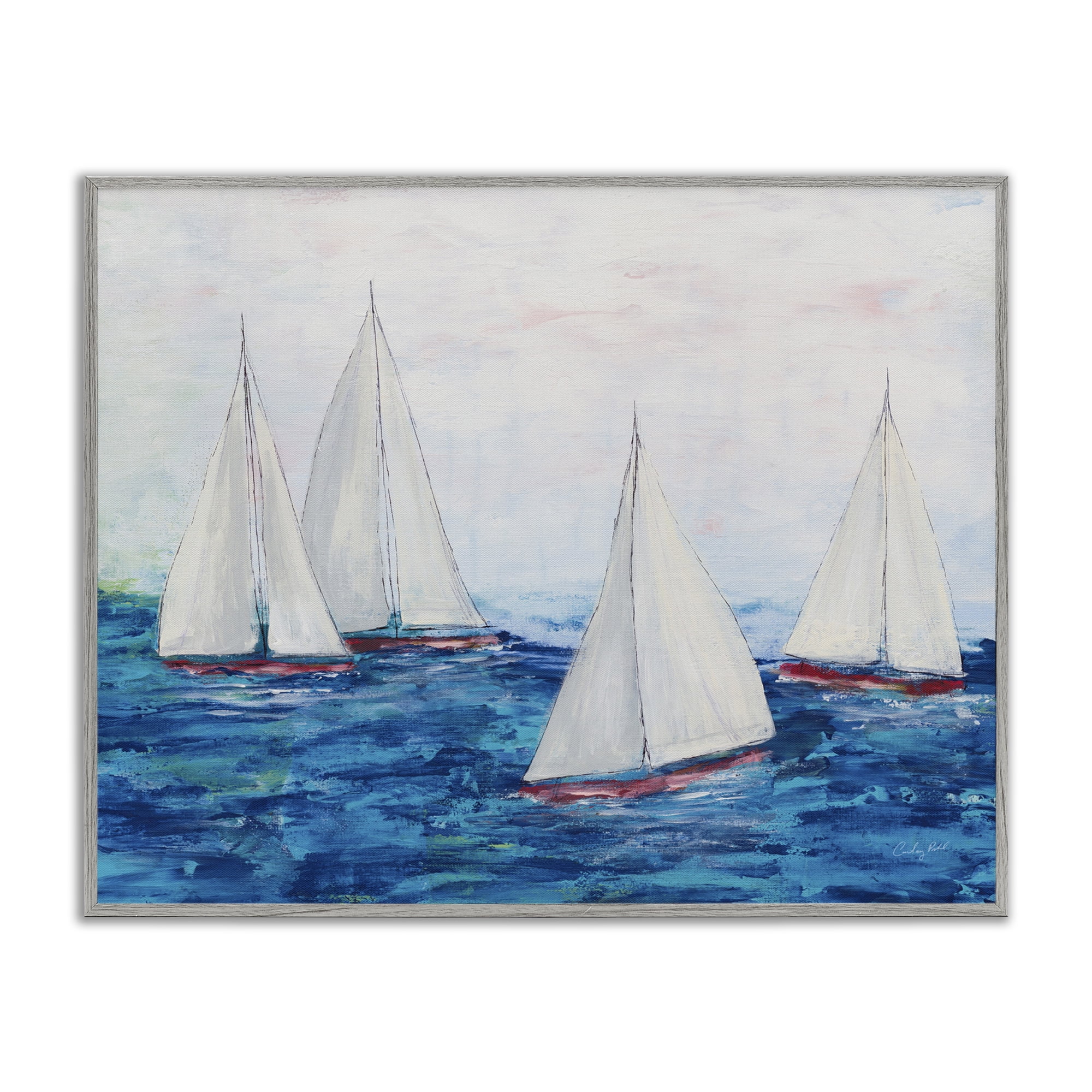 Stupell Industries Sailboat Fleet on Ocean Coastal Painting Gray Framed Art Print Wall Art, 14 x 11