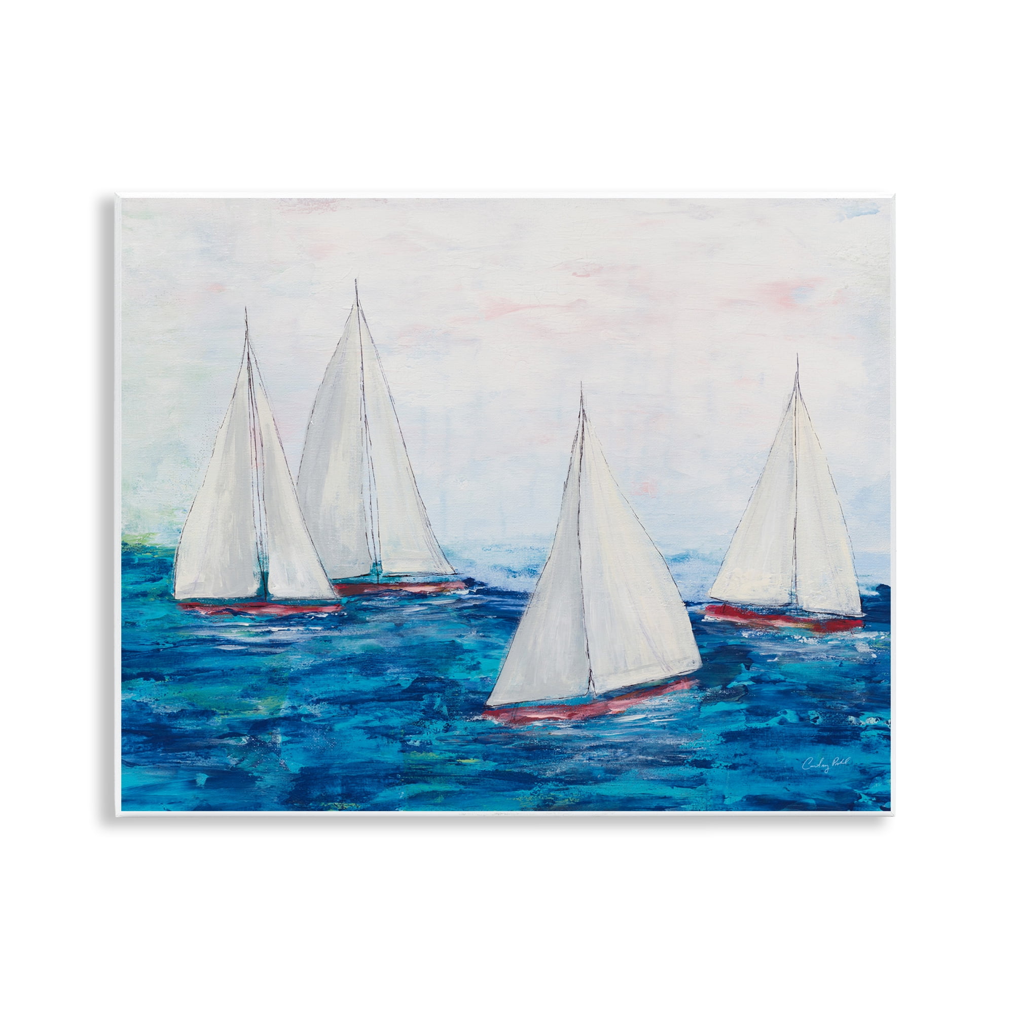 Stupell Industries Sailboat Fleet on Ocean Coastal Painting Unframed Art Print Wall Art, 14 x 11