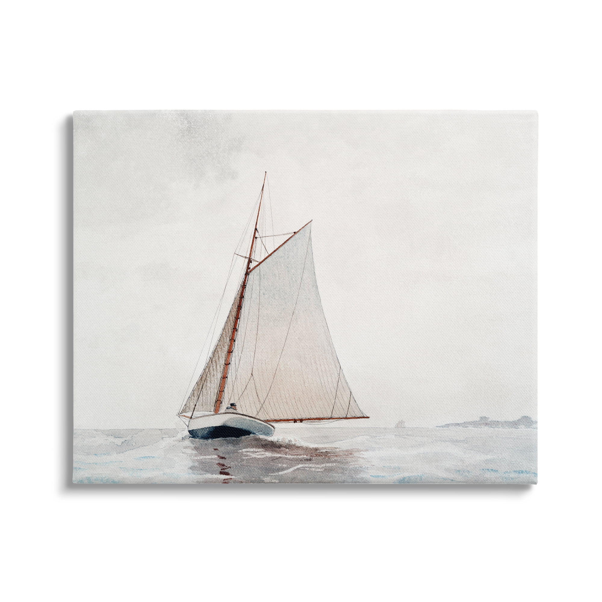 Stupell Industries Sailboat Foggy Weather Clouds Ocean Waves Crashing Painting Gallery Wrapped Canvas Print Wall Art, Design by Lettered and Lined