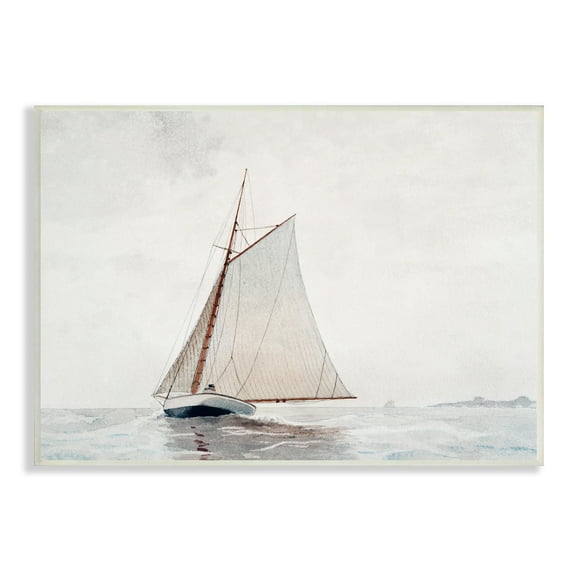 Stupell Industries Sailboat Foggy Weather Clouds Ocean Waves Crashing Painting Unframed Art Print Wall Art, Design by Lettered and Lined