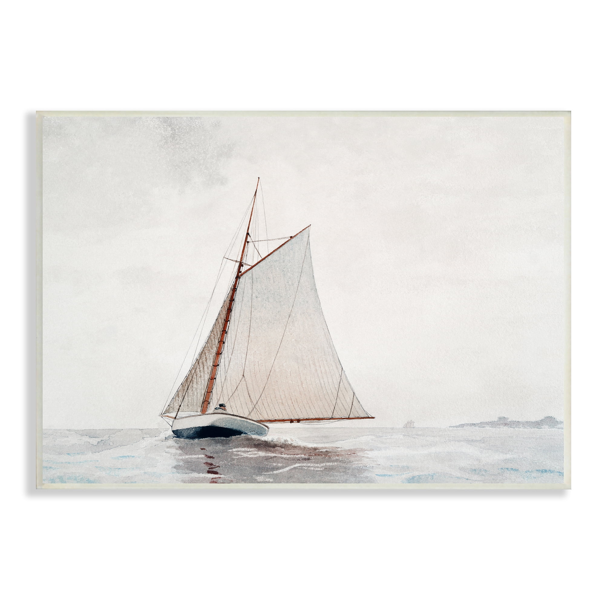 Stupell Industries Sailboat Foggy Weather Clouds Ocean Waves Crashing Painting Unframed Art Print Wall Art, Design by Lettered and Lined