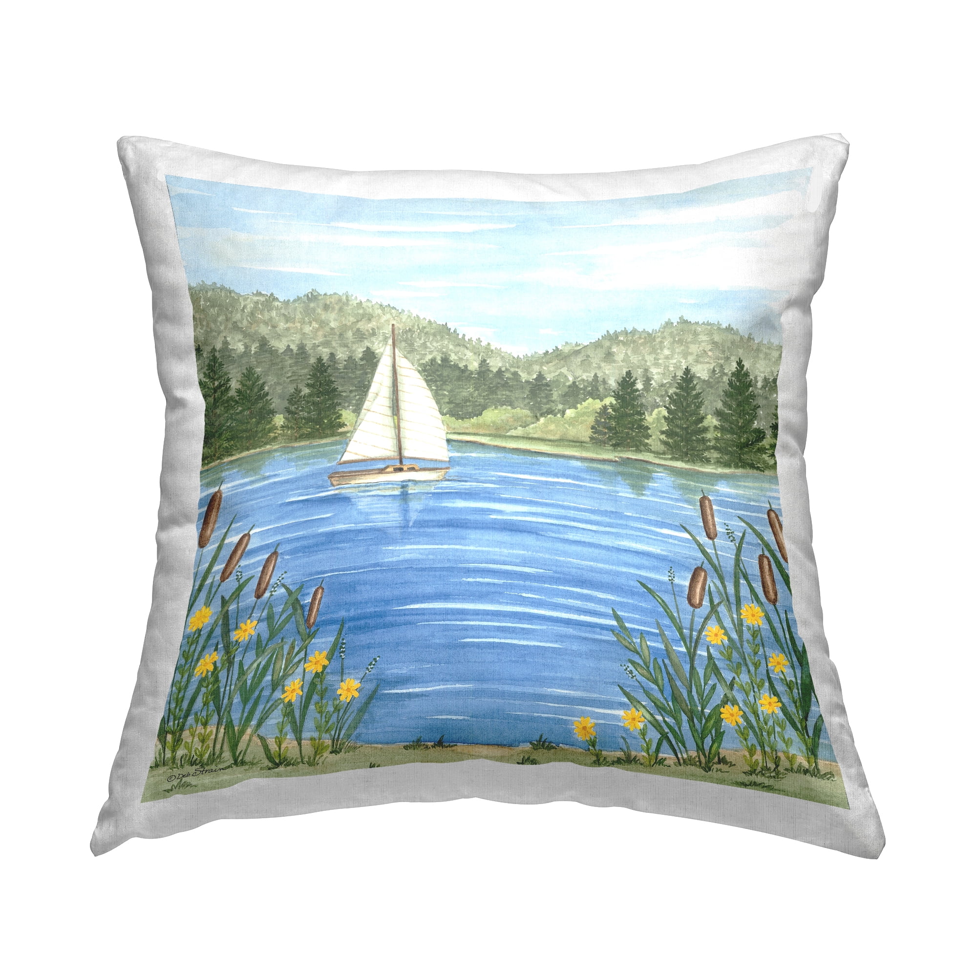 Stupell Industries Sailboat & Lake Botanicals Decorative Printed Throw Pillow, 18 x 18