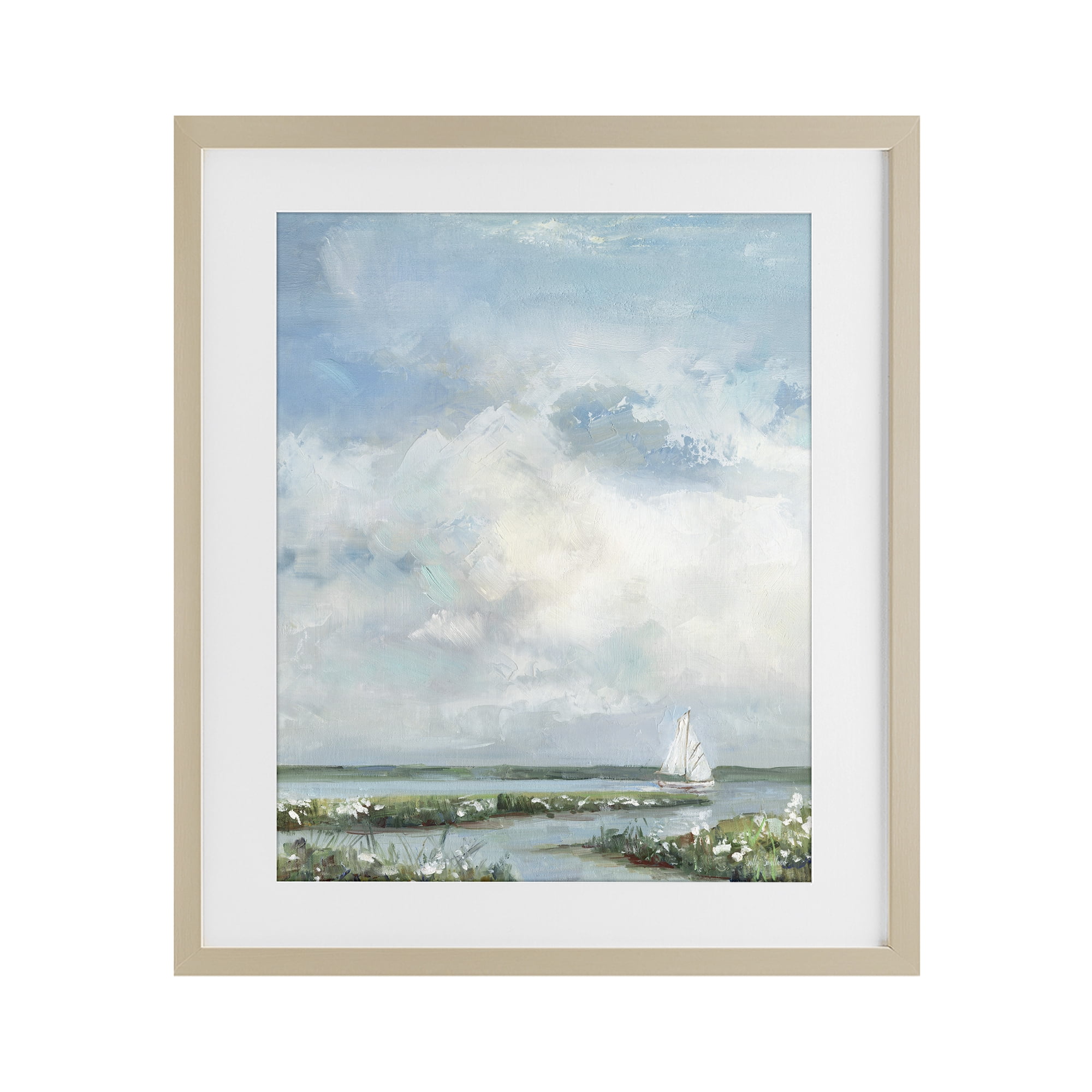Stupell Industries Sailboat On Summer Marsh Birch Framed Print Under Glass, design by Sally Swatland