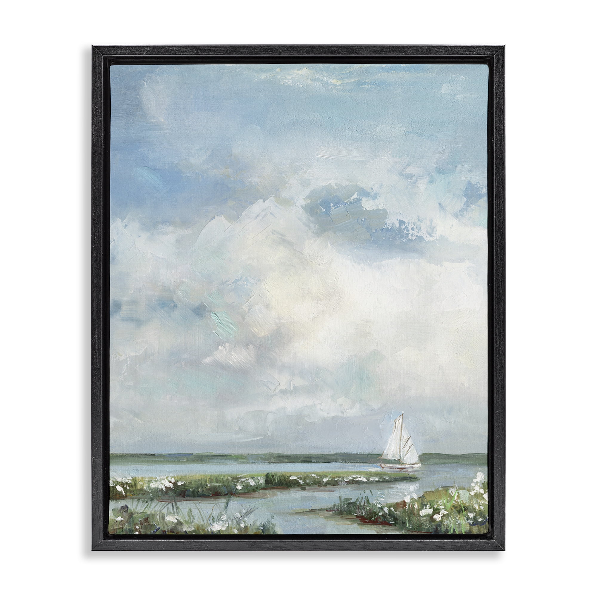 Stupell Industries Sailboat On Summer Marsh Black Framed Floater Canvas Wall Art, design by Sally Swatland