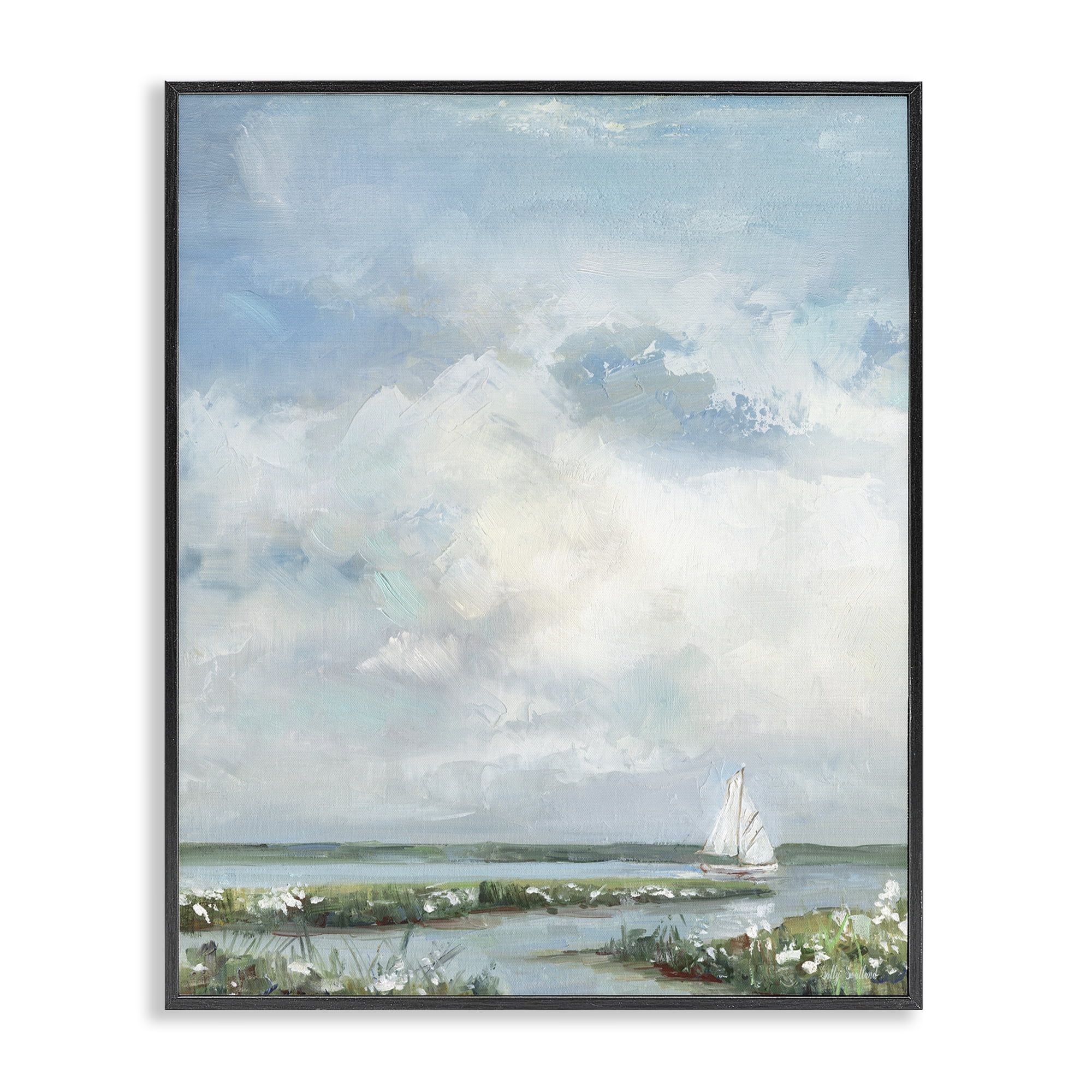 Stupell Industries Sailboat On Summer Marsh Black Framed Giclee Art, design by Sally Swatland