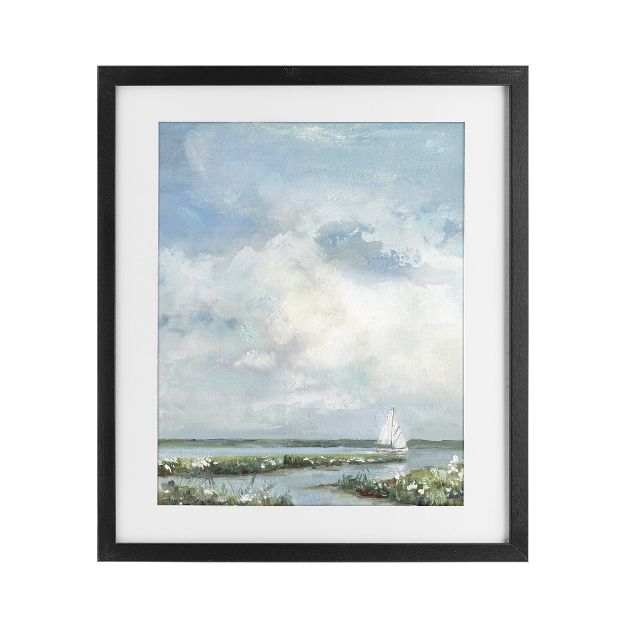 Stupell Industries Sailboat On Summer Marsh Black Framed Print Under Glass, design by Sally Swatland