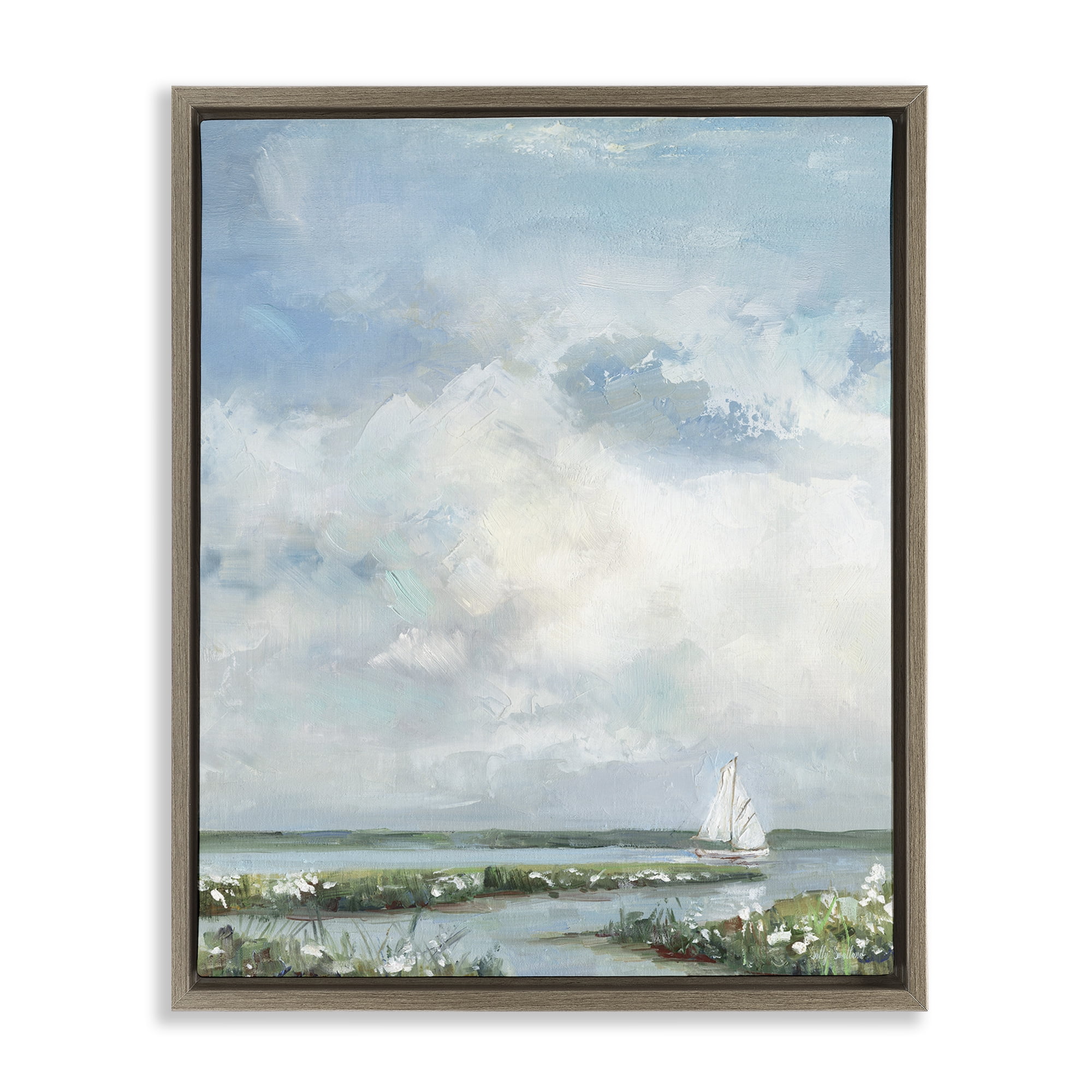 Stupell Industries Sailboat On Summer Marsh Brown Framed Floater Canvas Wall Art, design by Sally Swatland