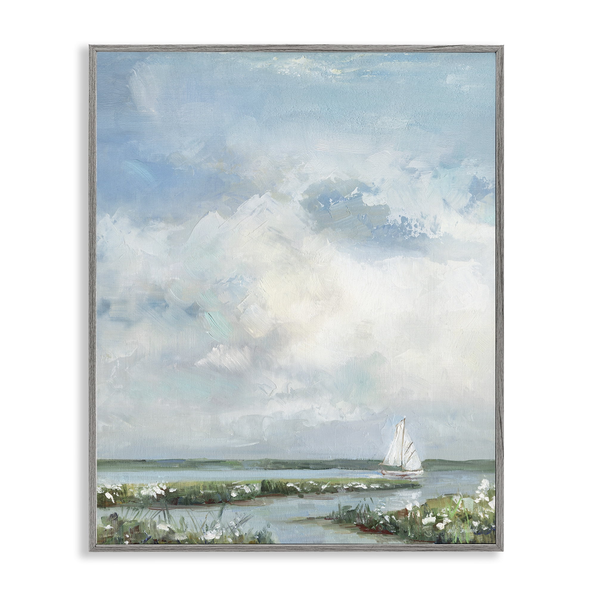 Stupell Industries Sailboat On Summer Marsh Gray Framed Giclee Art, design by Sally Swatland