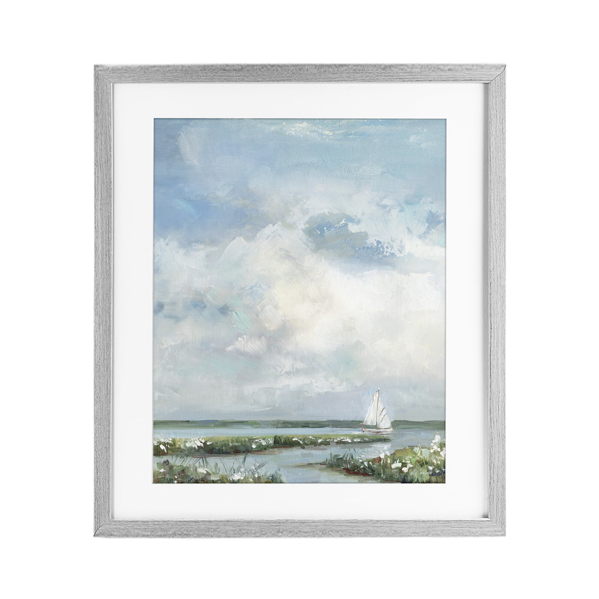 Stupell Industries Sailboat On Summer Marsh Gray Framed Print Under Glass, design by Sally Swatland