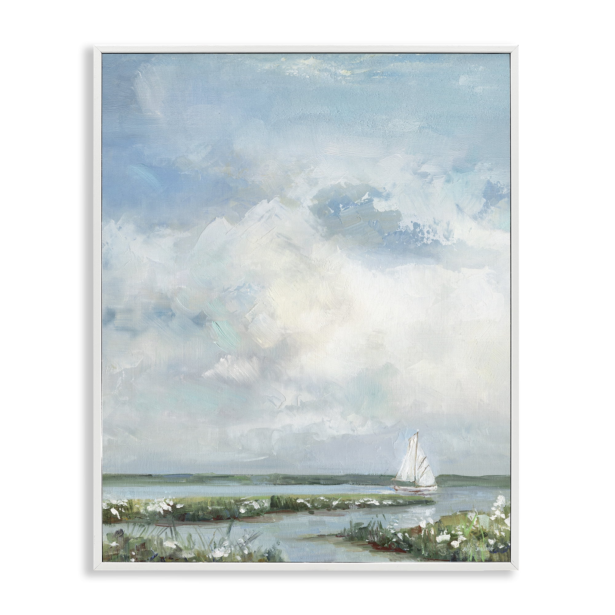 Stupell Industries Sailboat On Summer Marsh White Framed Giclee Art, design by Sally Swatland