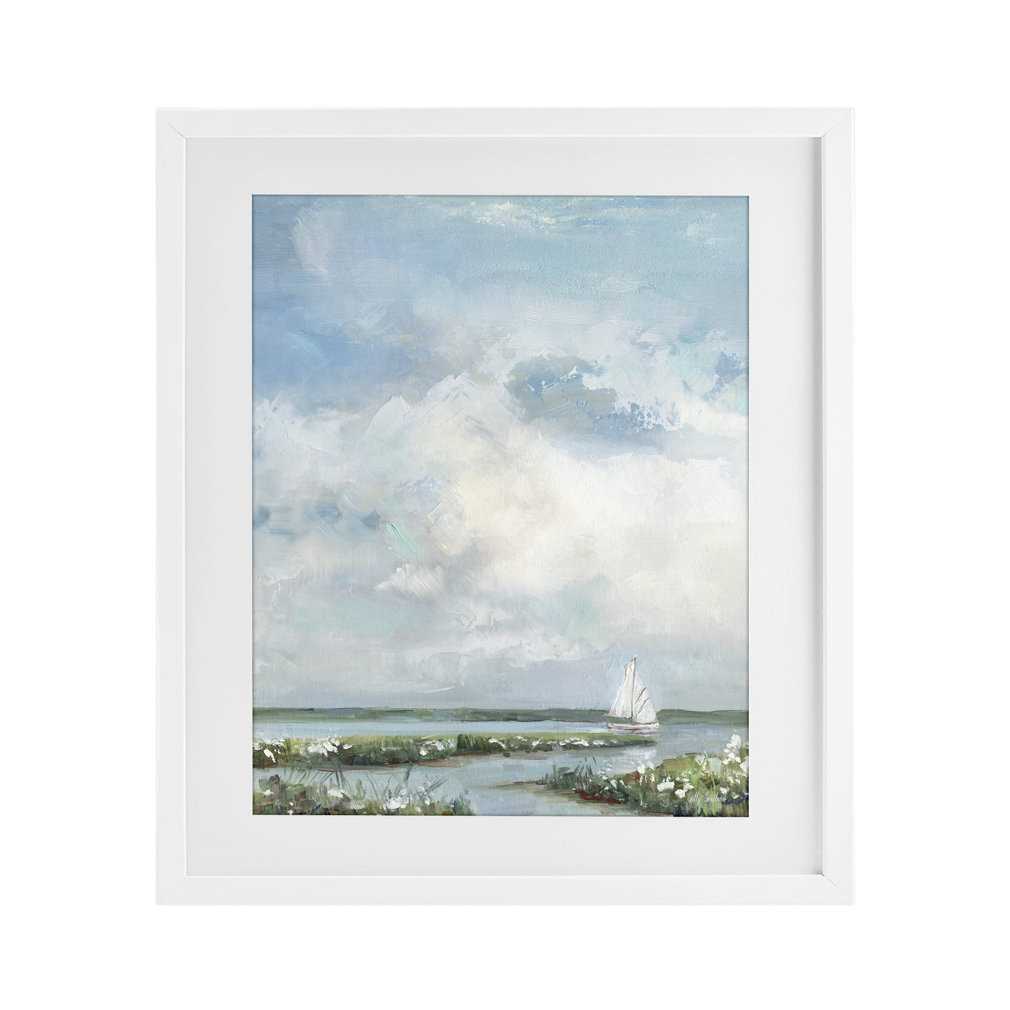 Stupell Industries Sailboat On Summer Marsh White Framed Print Under Glass, design by Sally Swatland